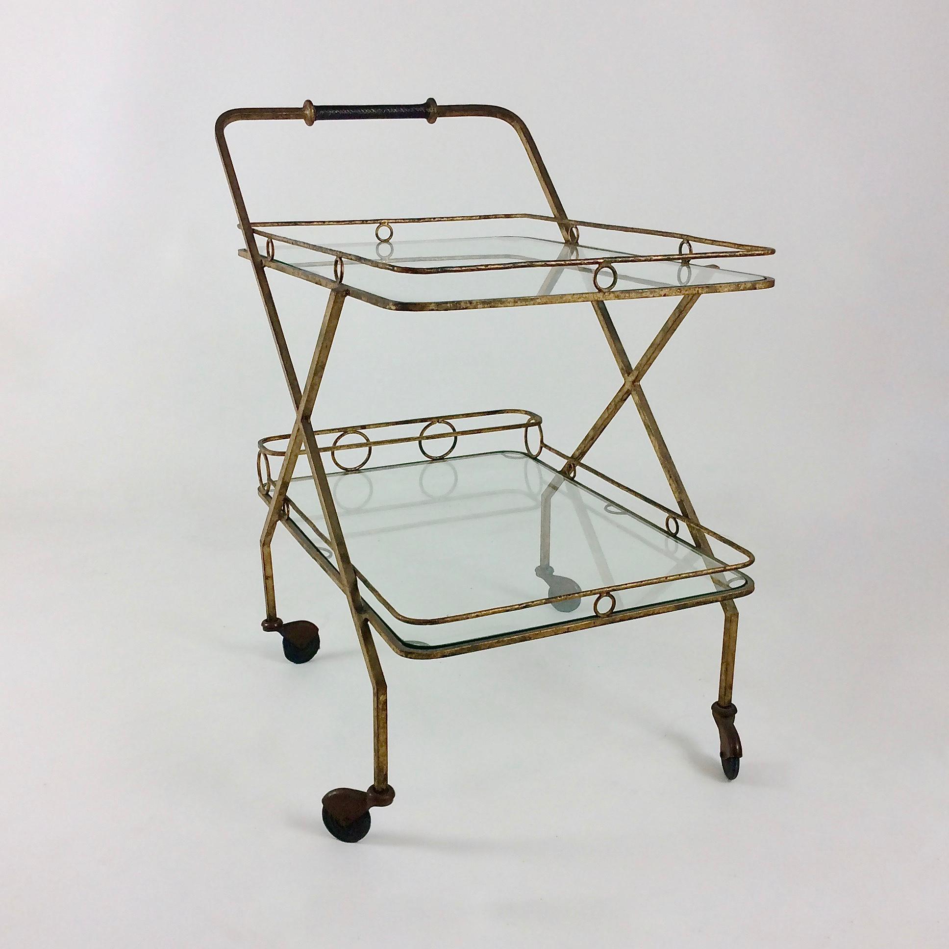 Mid-Century Modern Gilt Metal Bar Cart, circa 1960 For Sale