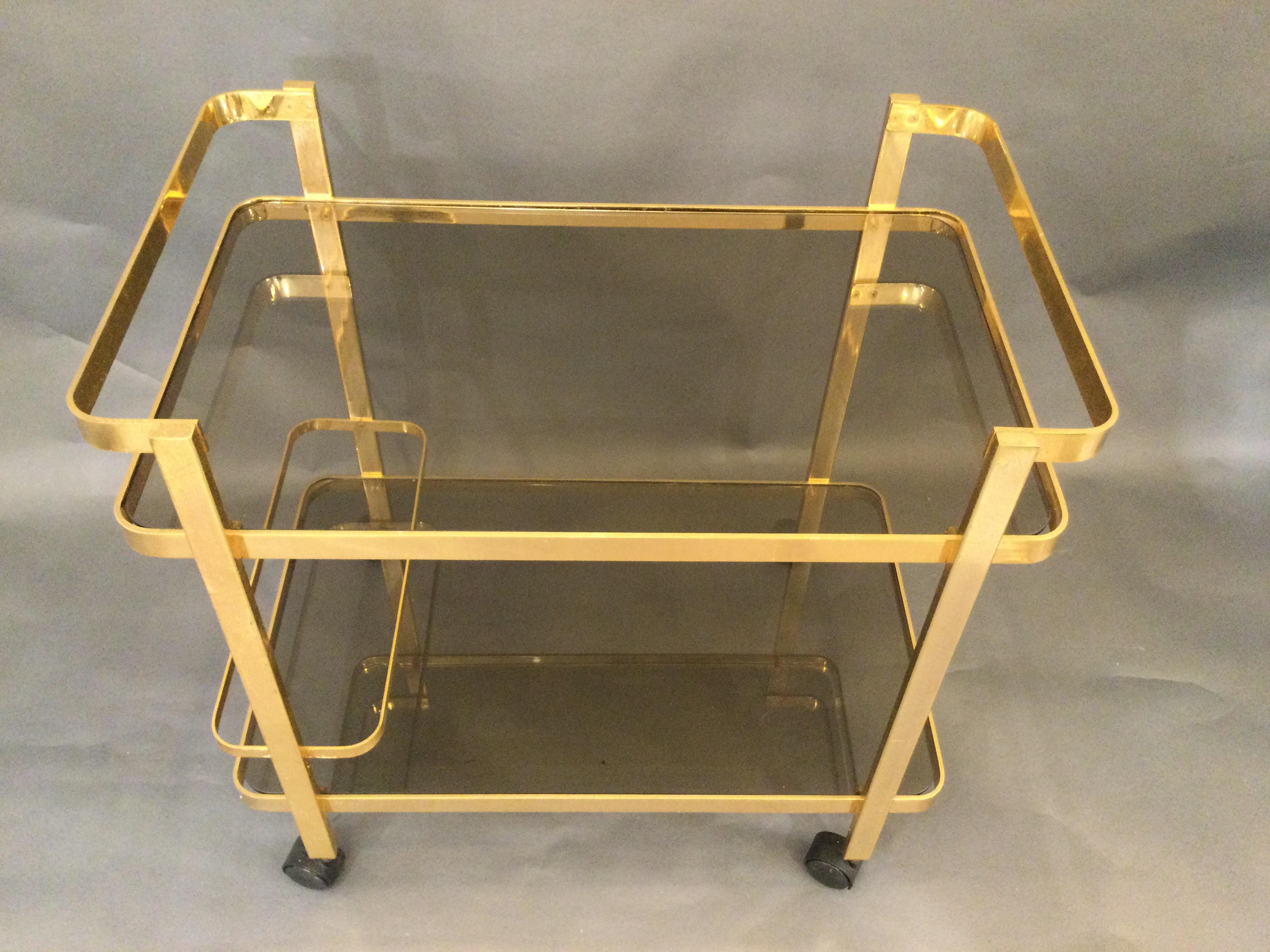Italian 1970s Gilt Metal and Glass Drinks Trolley/Bar Cart by Orsenigo In Good Condition For Sale In London, GB