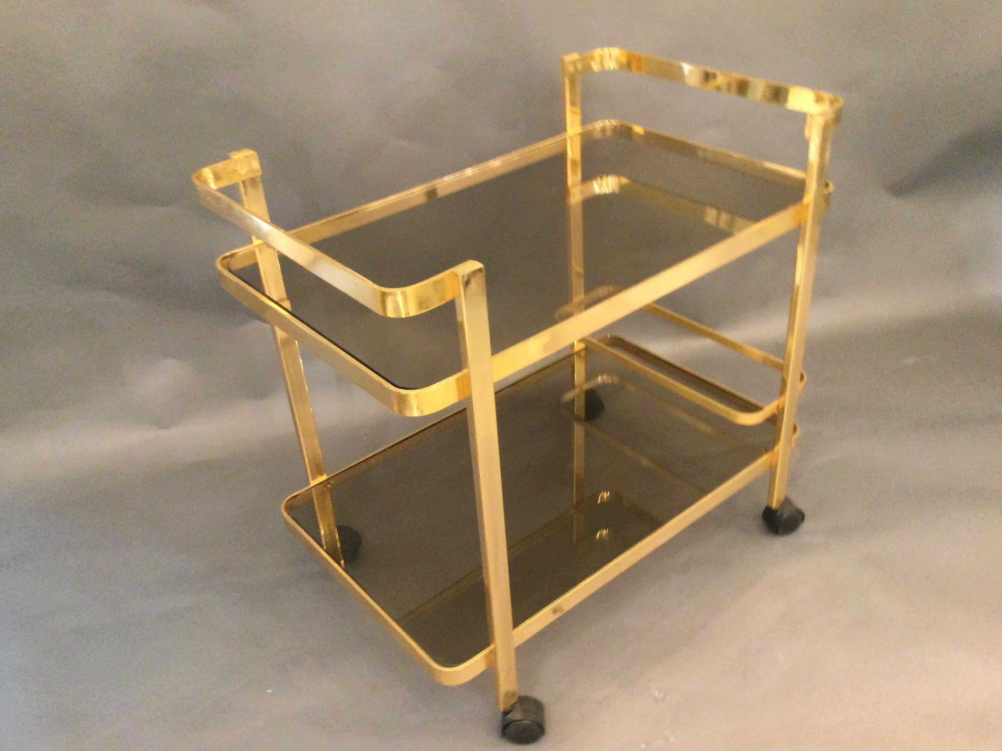 Late 20th Century Italian 1970s Gilt Metal and Glass Drinks Trolley/Bar Cart by Orsenigo For Sale