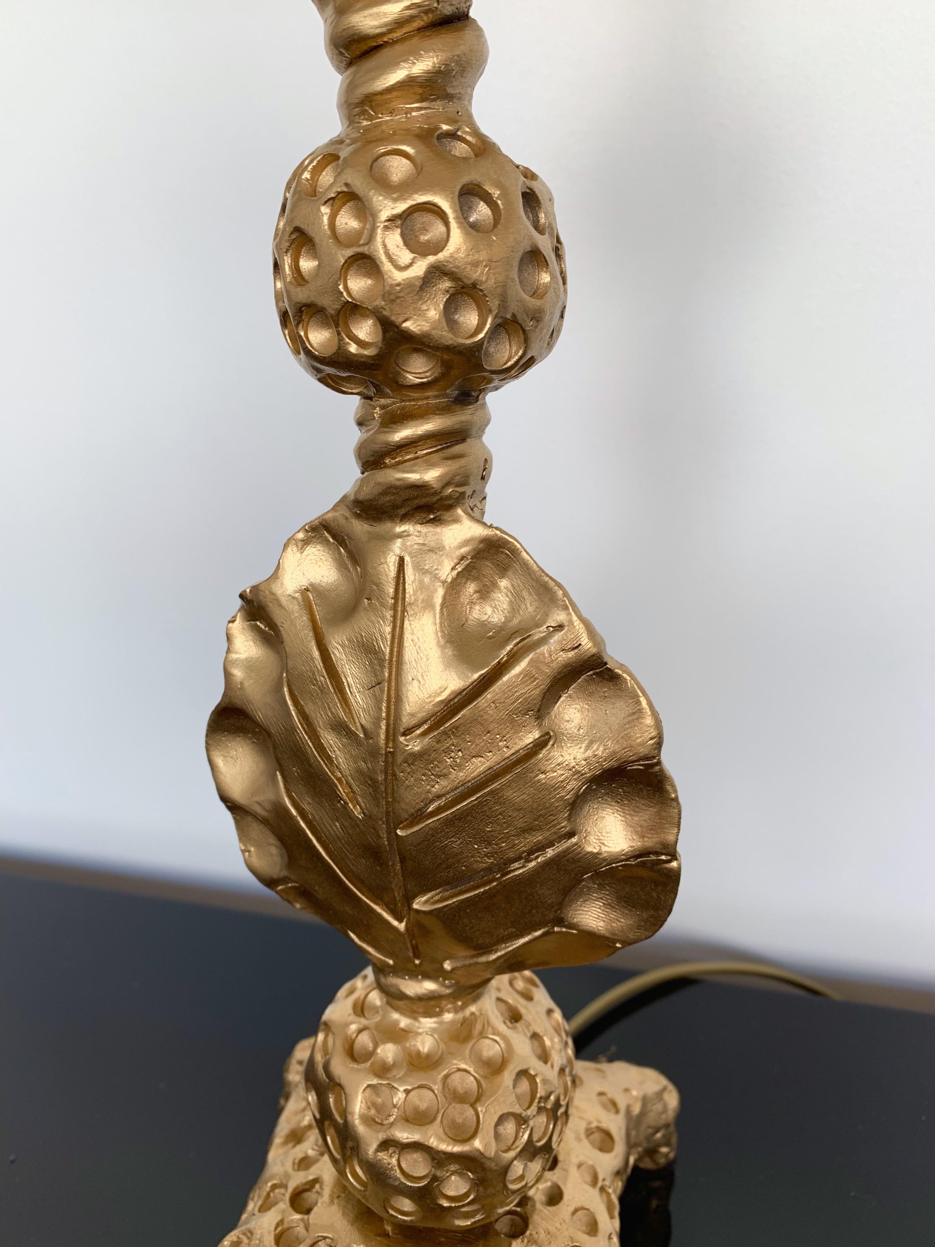 Model of table or bedside lamp by the artist Mathias for the foundry Fondica in Gisors, France. Gilt bronze metal. No more production today. Height top of sculpture 40 cms.  Famous artist who have worked for the manufacture like Nicolas Dewael ,
