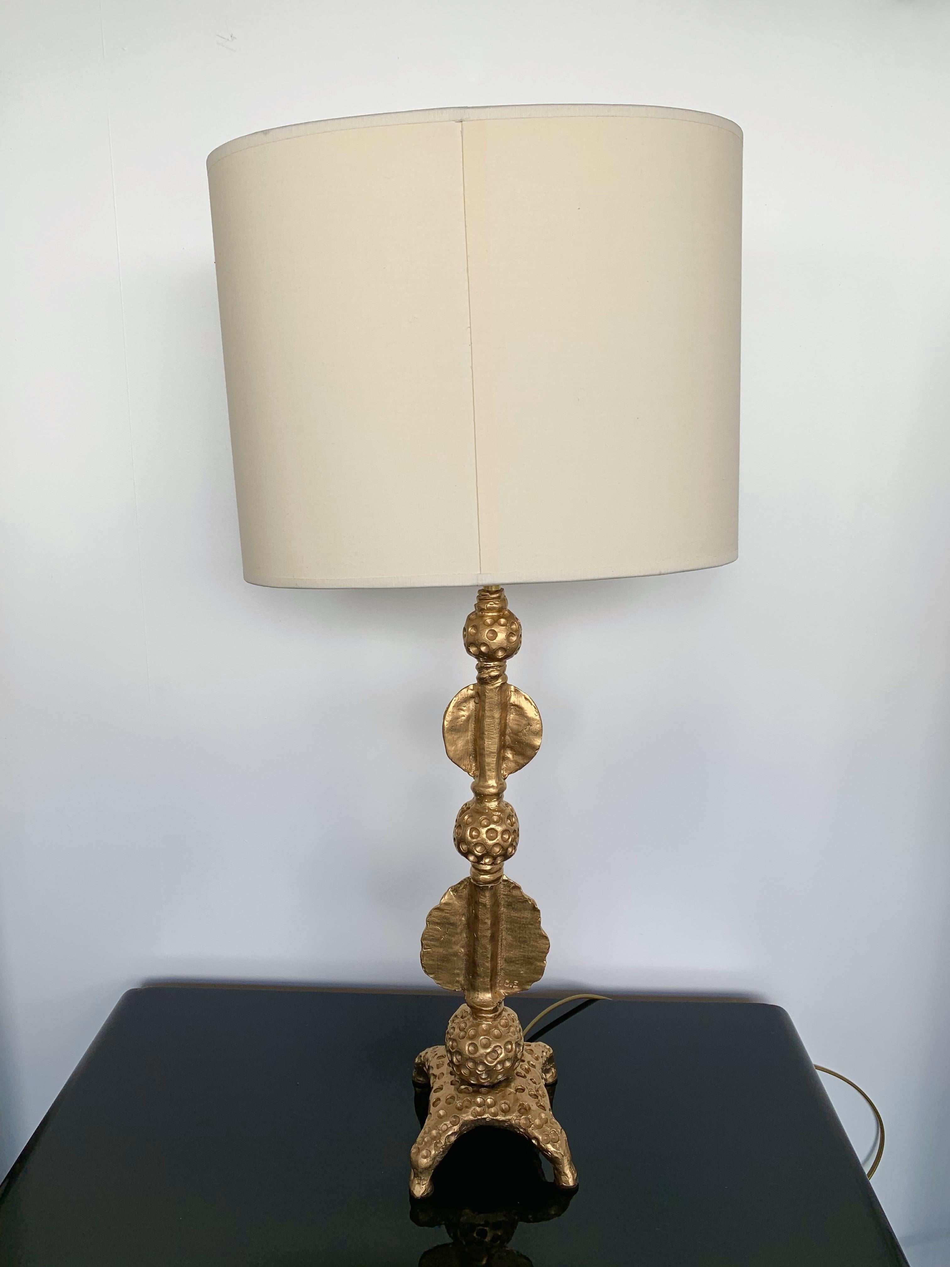 French Gilt Metal Bronze Lamp by Mathias for Fondica, France, 2000s For Sale