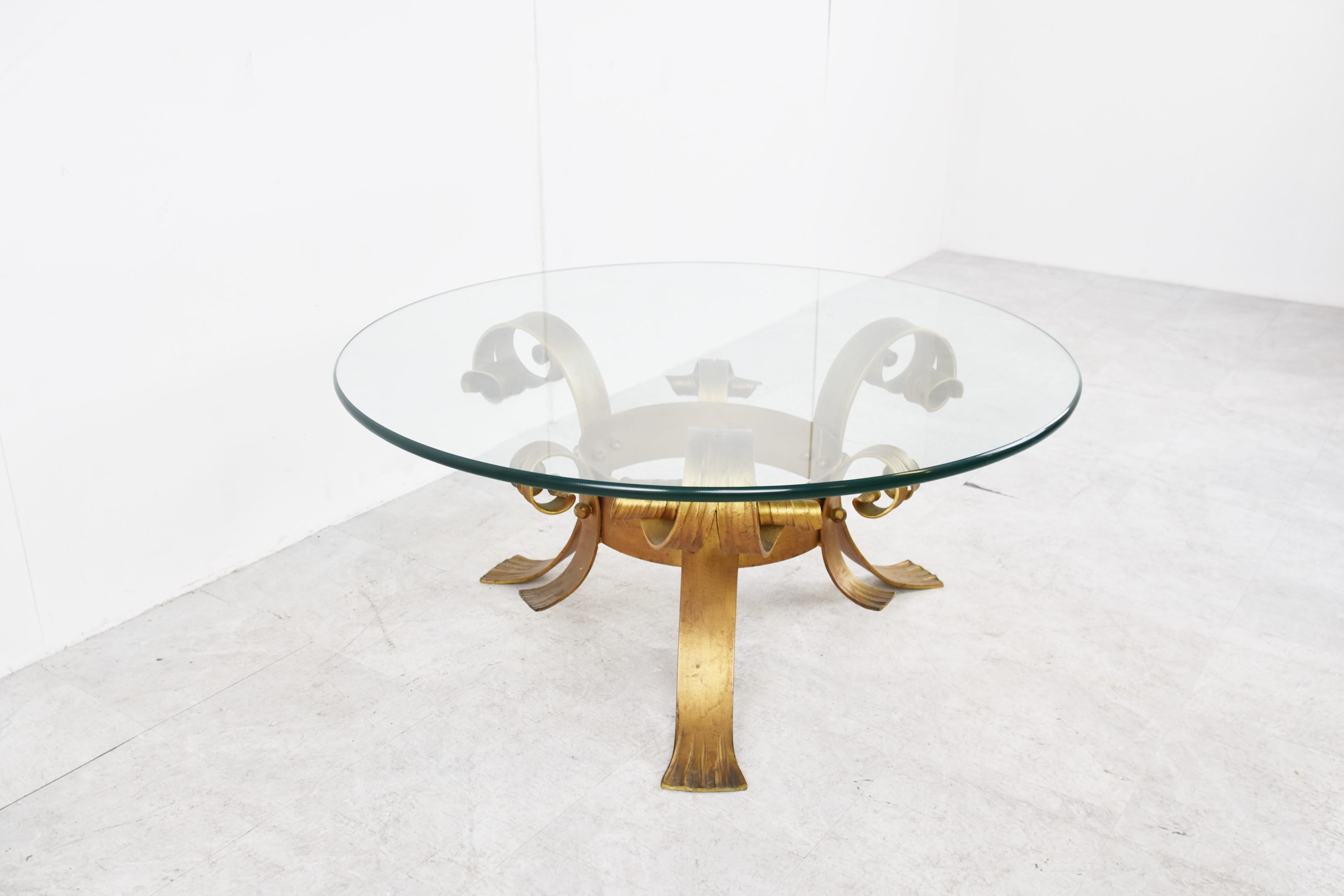 Mid-20th Century Gilt Metal Brutalist Coffee Table, 1960s For Sale
