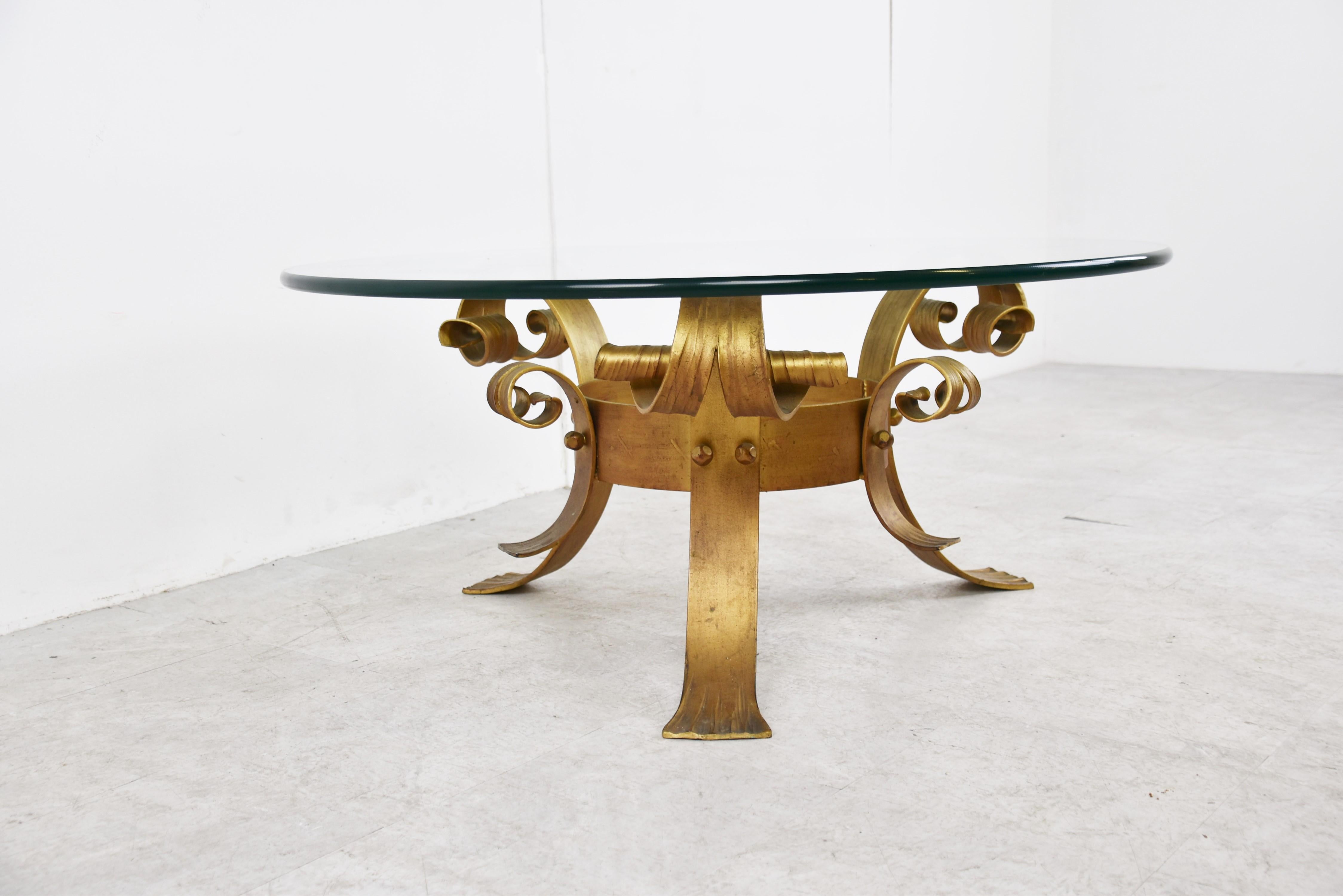 Gilt Metal Brutalist Coffee Table, 1960s For Sale 1