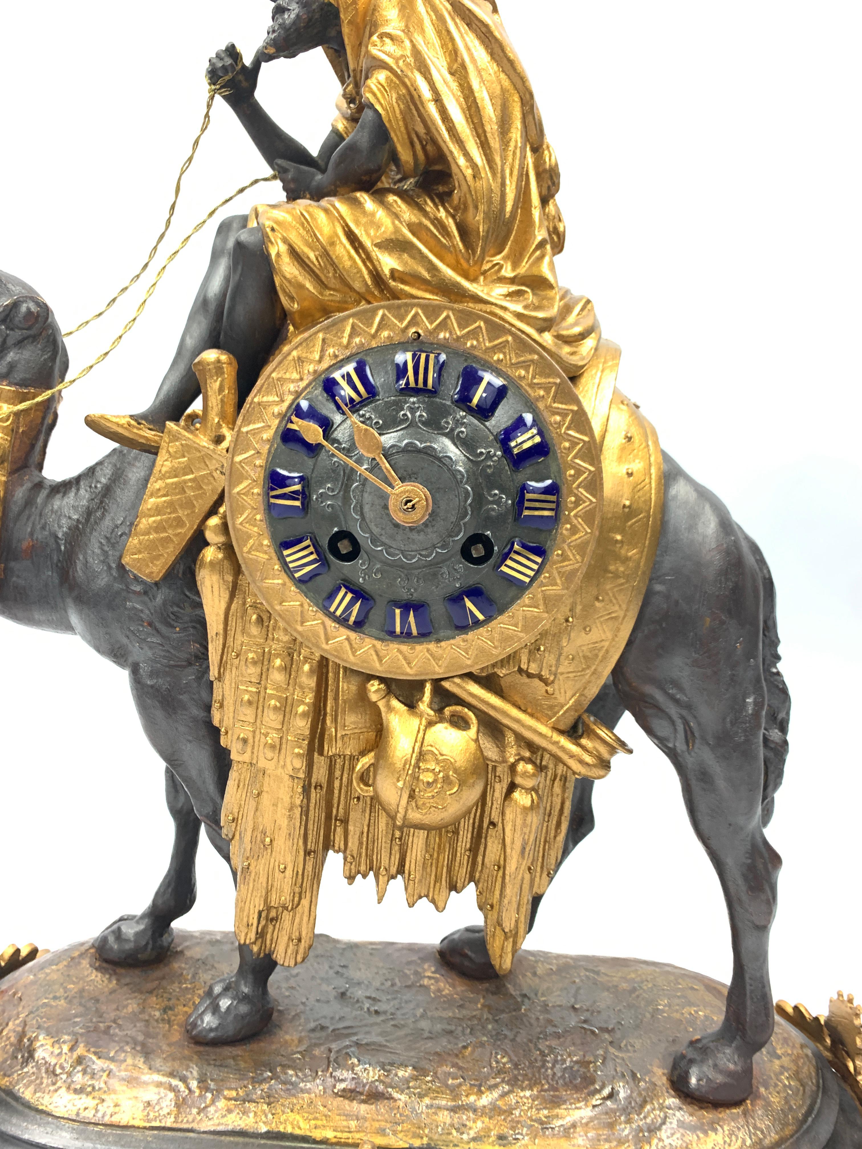 Gilt Metal Camel and Arab Rider Figural Mantle Clock, French, 19th Century In Good Condition In London, GB