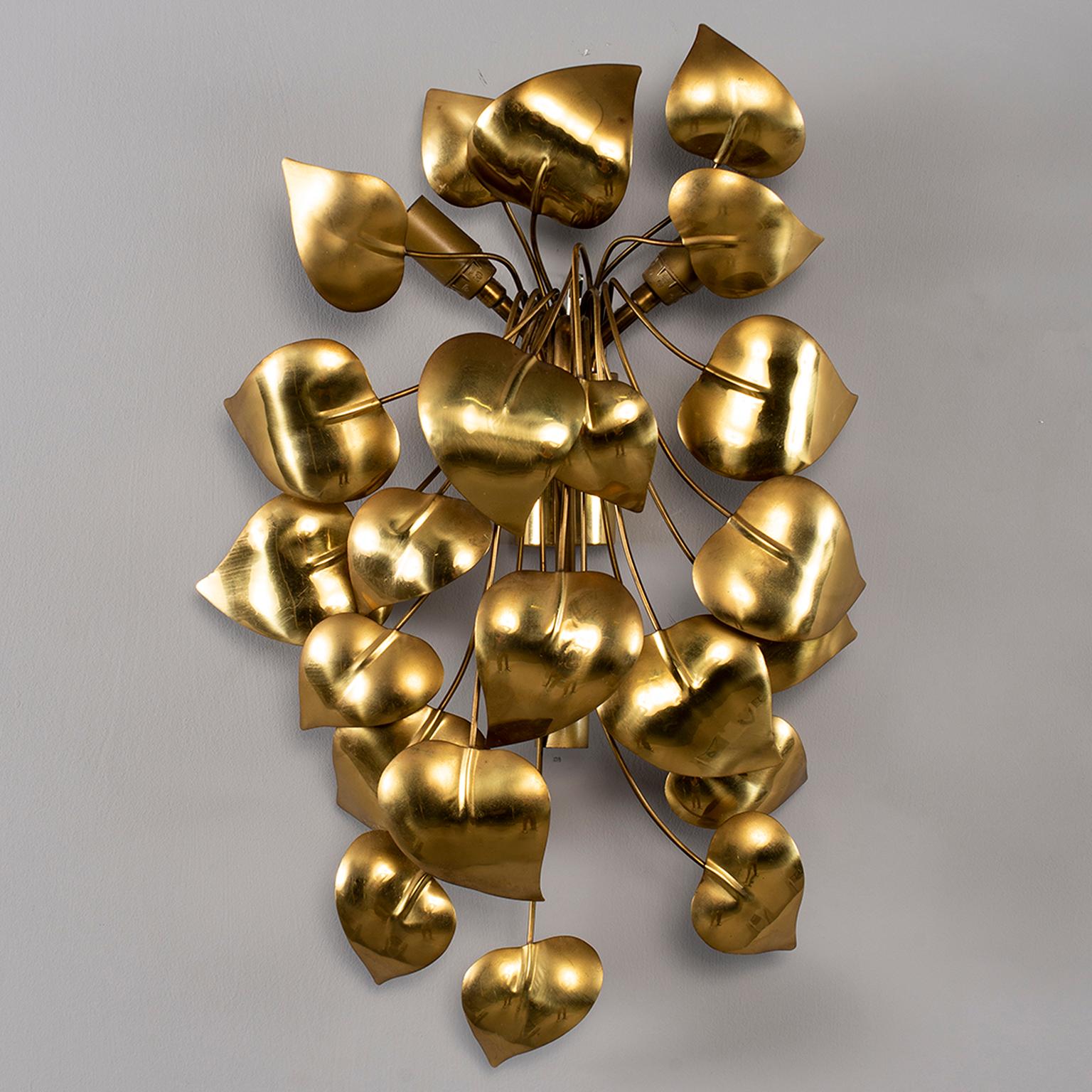 Mid-Century Modern Gilt Metal Cascading Leaves Fixture Attributed to Maison Jansen For Sale