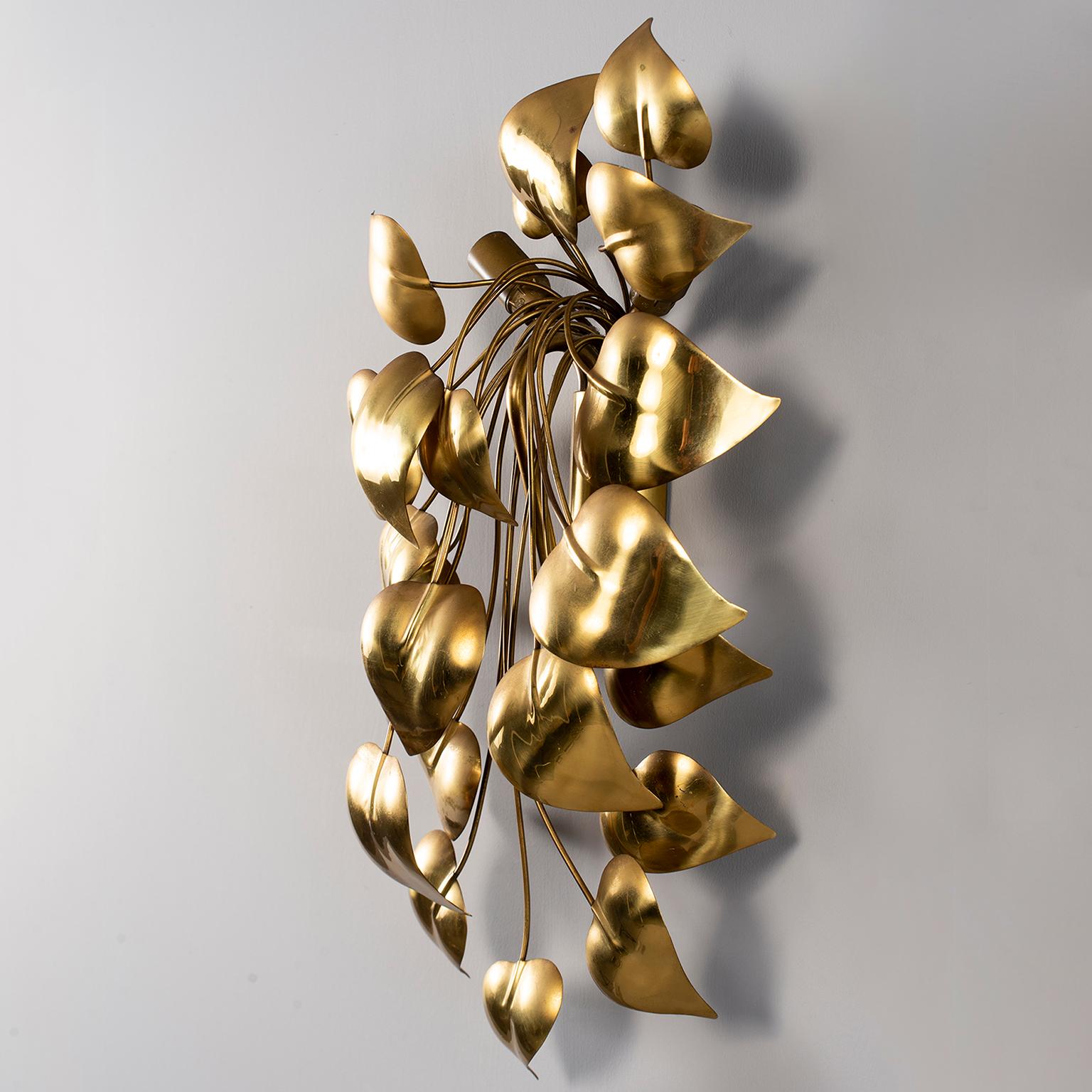 French Gilt Metal Cascading Leaves Fixture Attributed to Maison Jansen For Sale