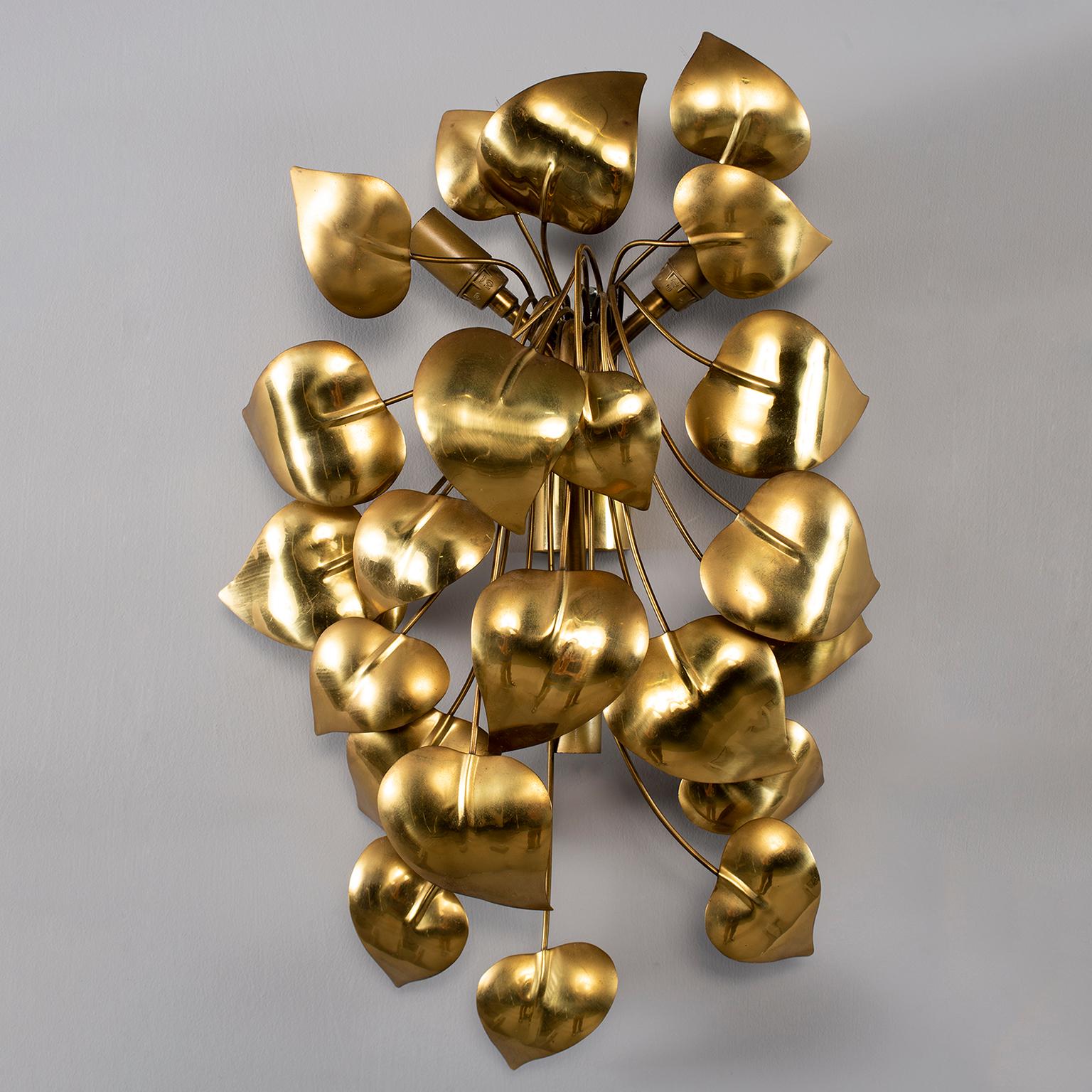 20th Century Gilt Metal Cascading Leaves Fixture Attributed to Maison Jansen For Sale
