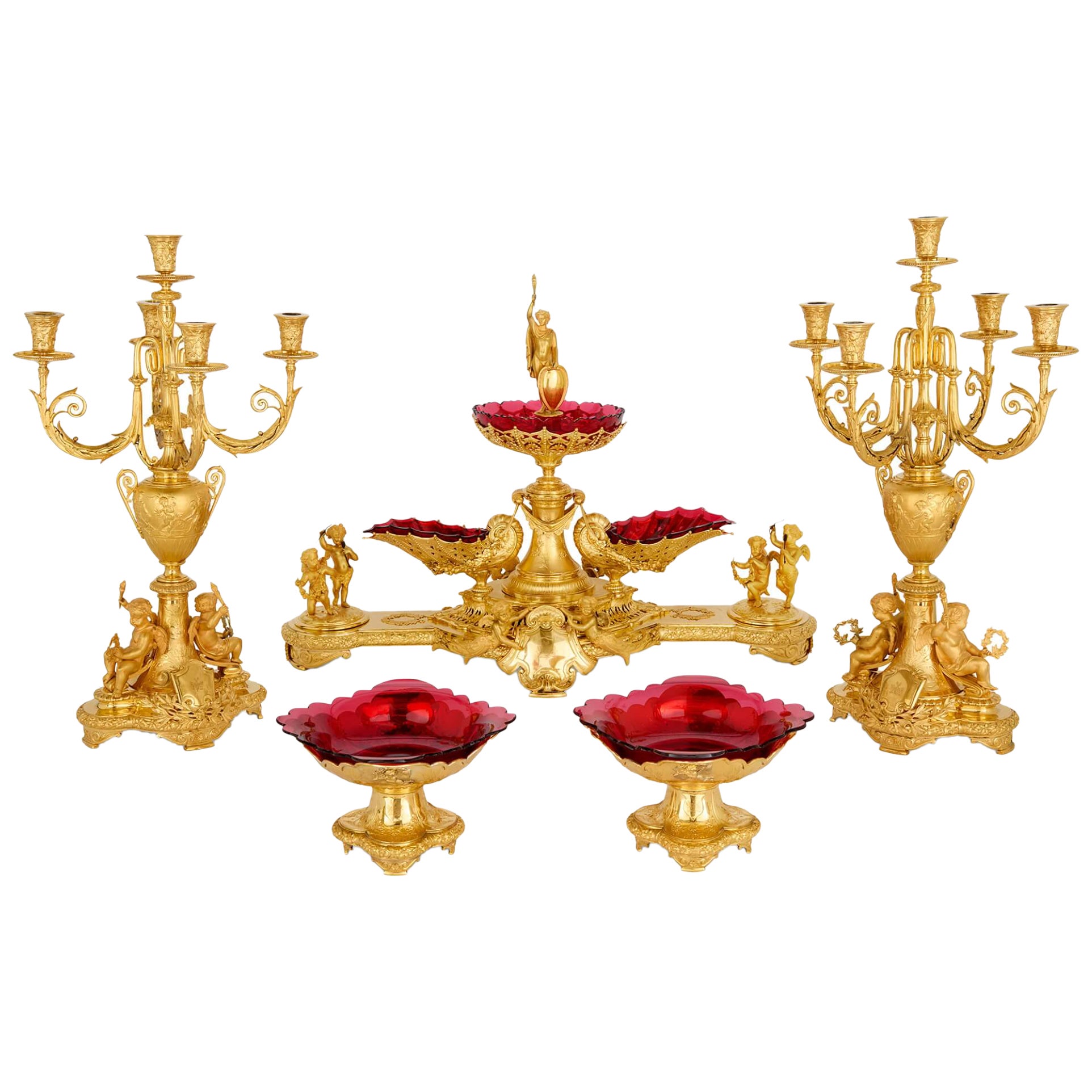Gilt Metal Centrepiece Suite for the Duke of Sparta by Elkington & Co.