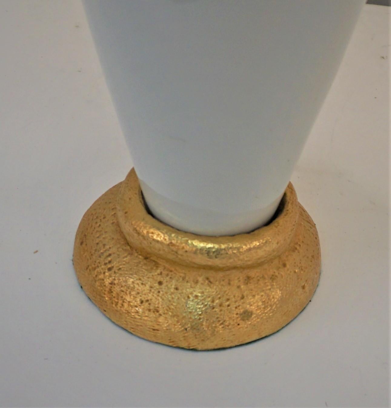 French Gilt Metal Ceramic Lamp by Pierre Casenove for Fondica For Sale