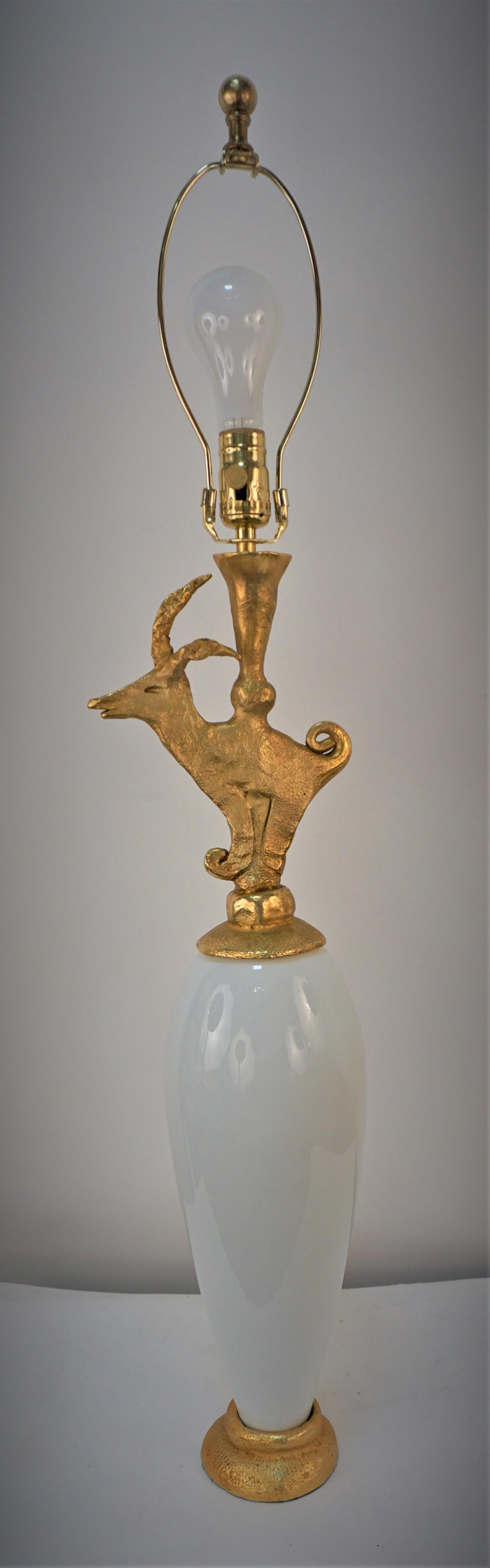 Late 20th Century Gilt Metal Ceramic Lamp by Pierre Casenove for Fondica For Sale