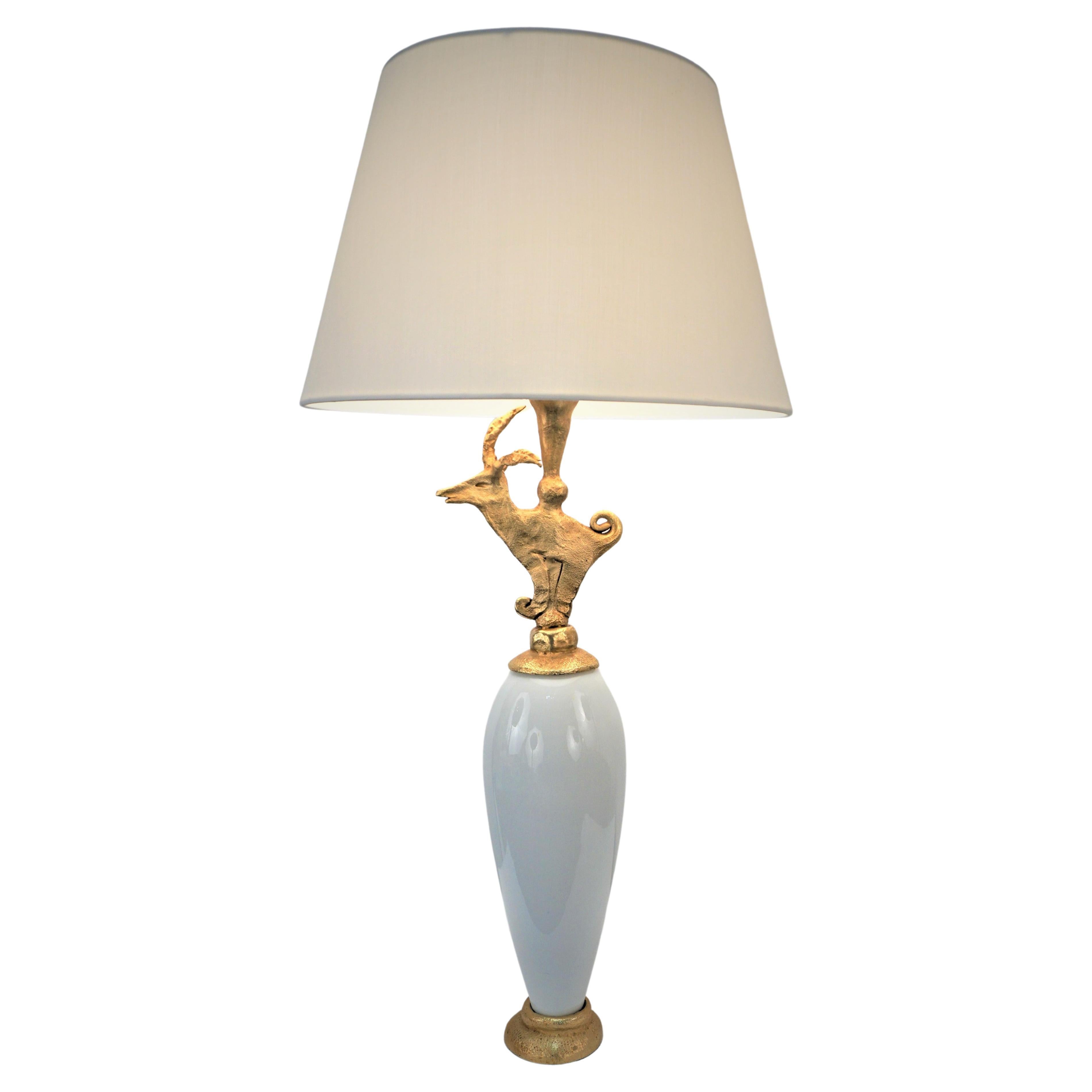 Gilt Metal Ceramic Lamp by Pierre Casenove for Fondica For Sale