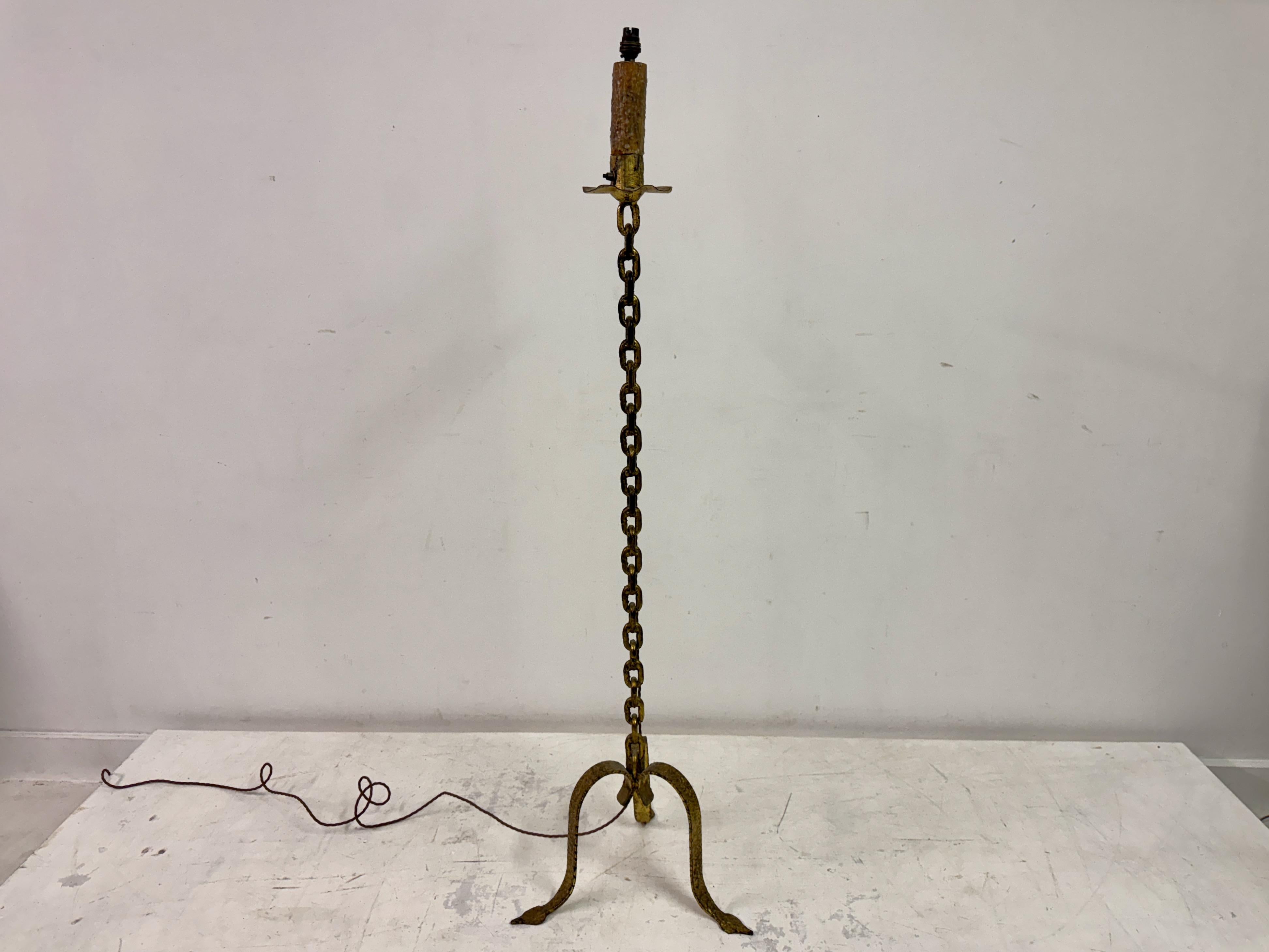 20th Century Gilt Metal Chain Link Floor Lamp in the style of Franz West For Sale