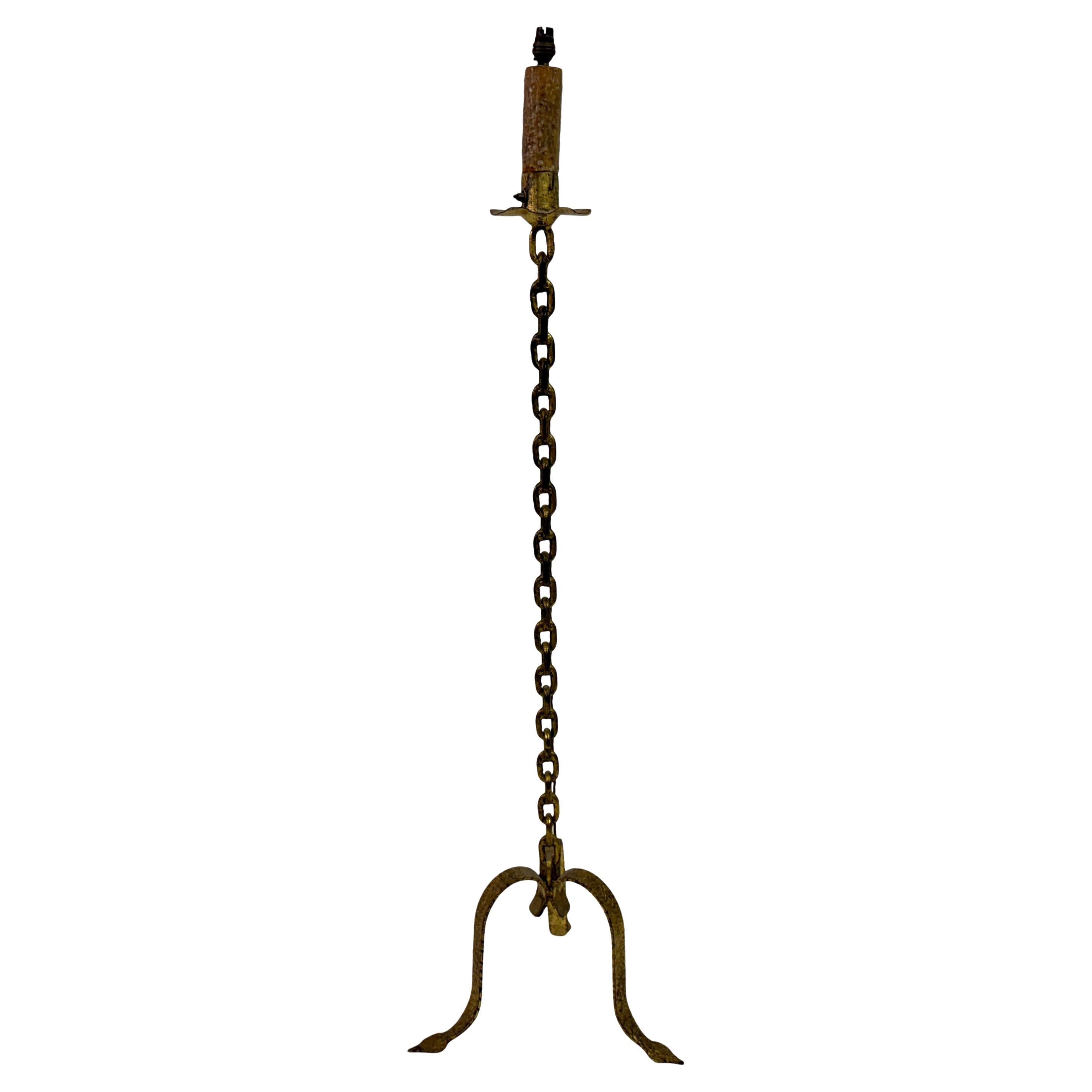 Gilt Metal Chain Link Floor Lamp in the style of Franz West