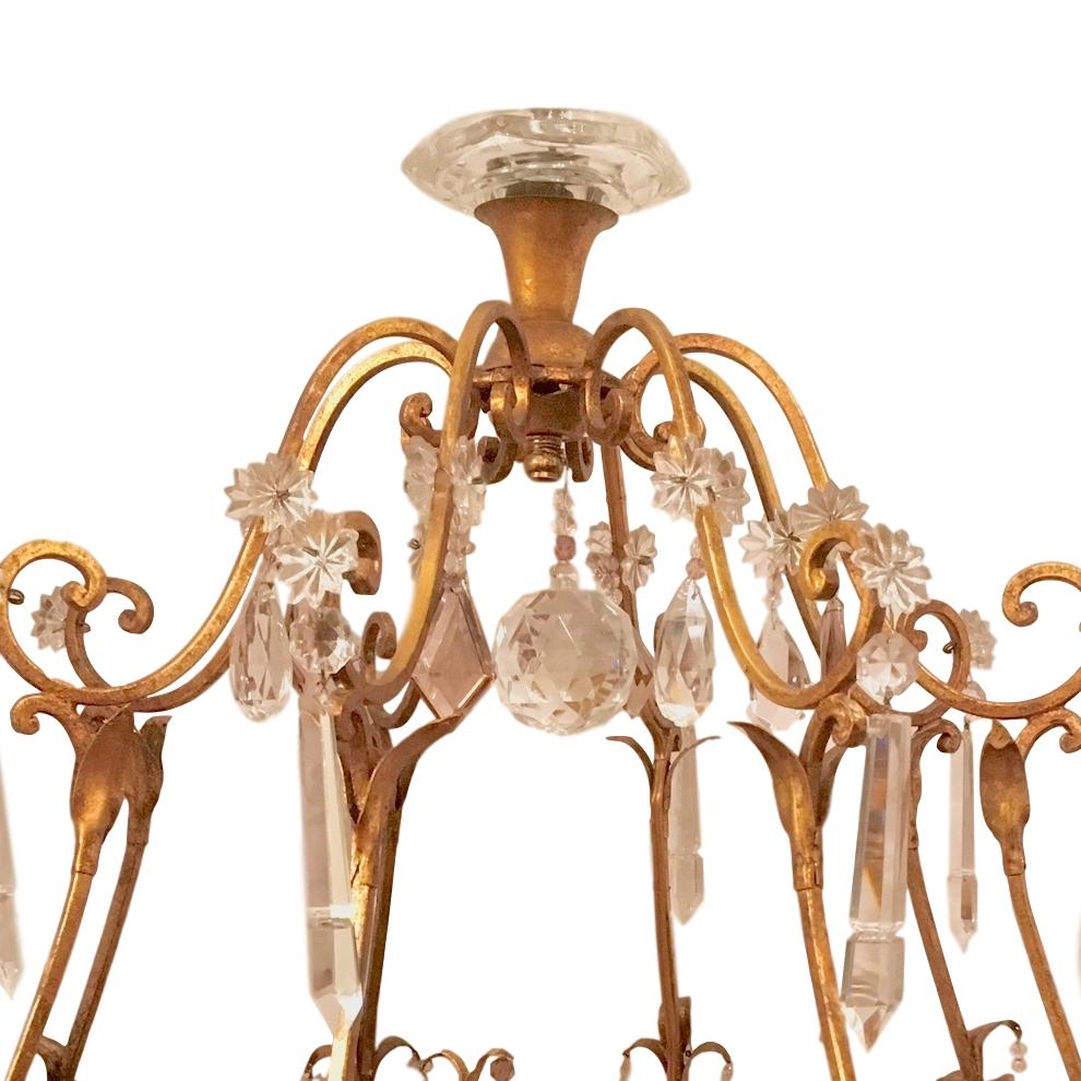 Gilt Metal Chandelier In Good Condition For Sale In New York, NY