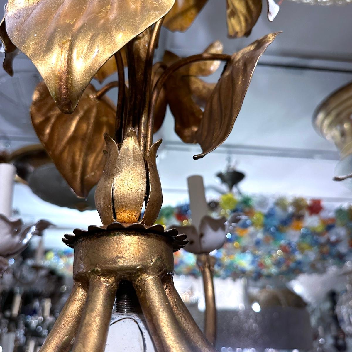 Gilt Metal Chandelier with Magnolia Flowers For Sale 6