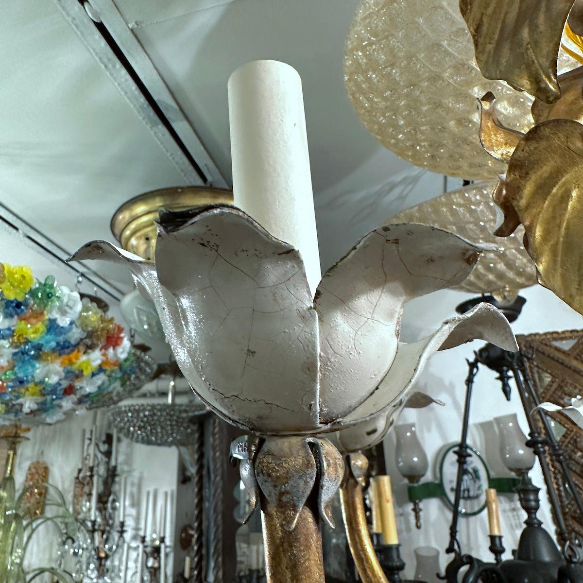 Gilt Metal Chandelier with Magnolia Flowers For Sale 9
