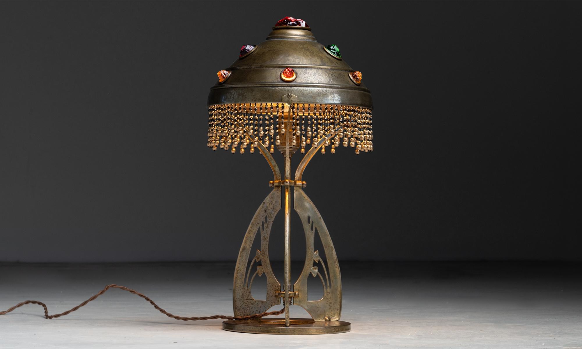 Gilt Metal & Chunk Glass Table Lamp, Austria circa 1915 4
