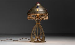 Gilt Metal & Chunk Glass Table Lamp, Austria circa 1915