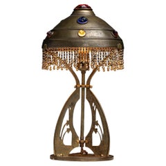 Gilt Metal & Chunk Glass Table Lamp, Austria circa 1915