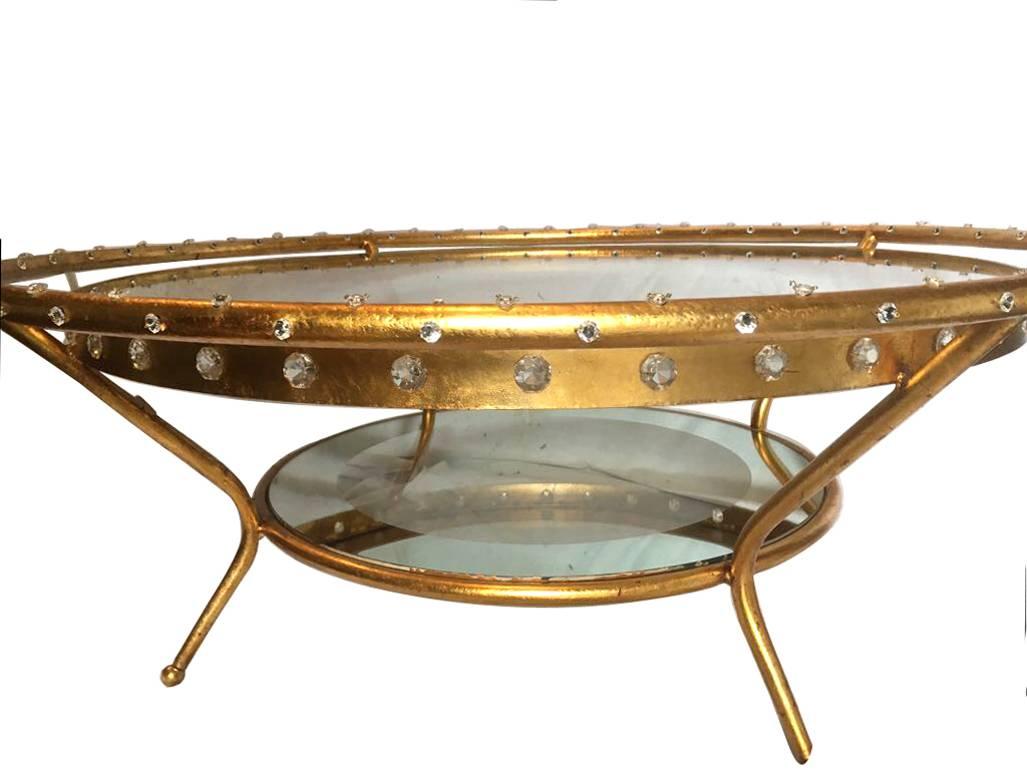 Gilt Large French Coffee Table with Crystal Insets