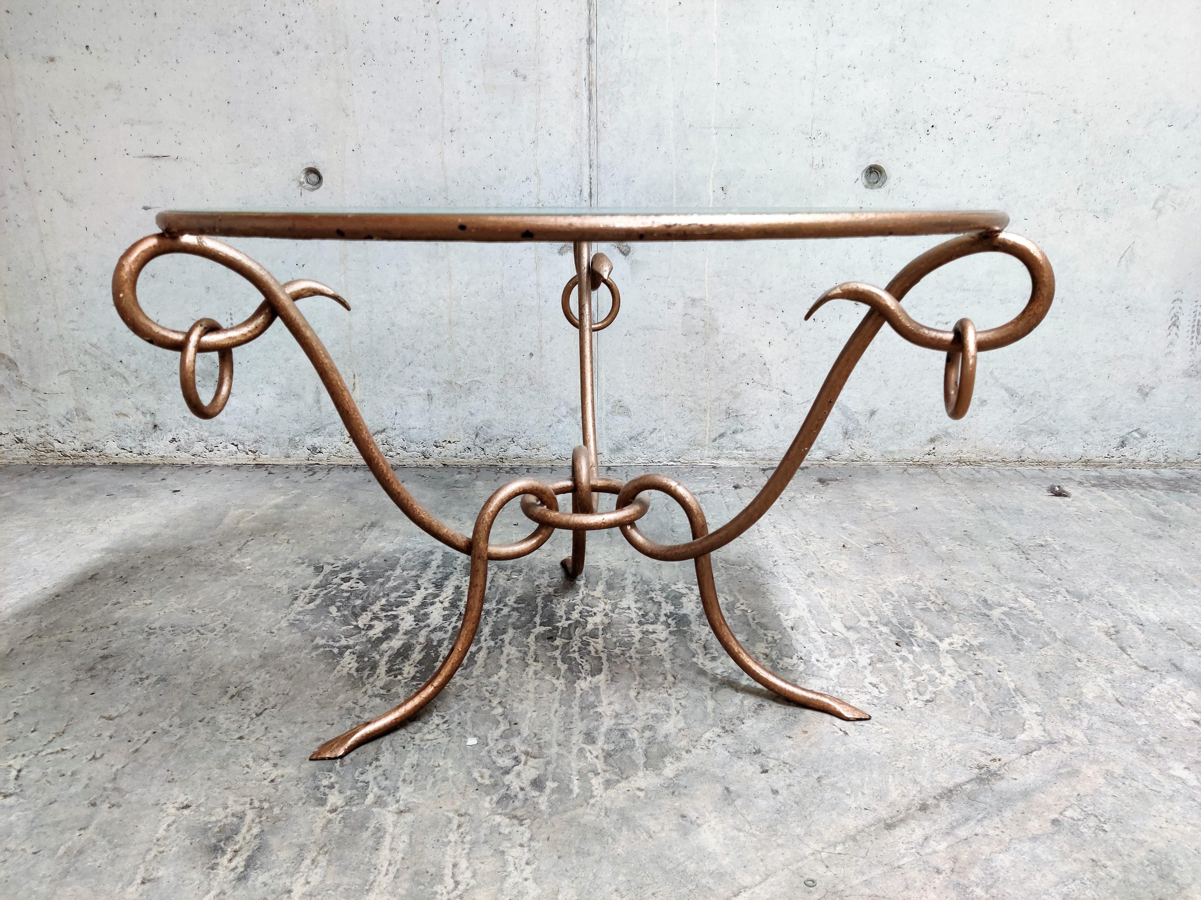 Neoclassical Gilt Metal Coffee Table by Rene Drouet, 1940s