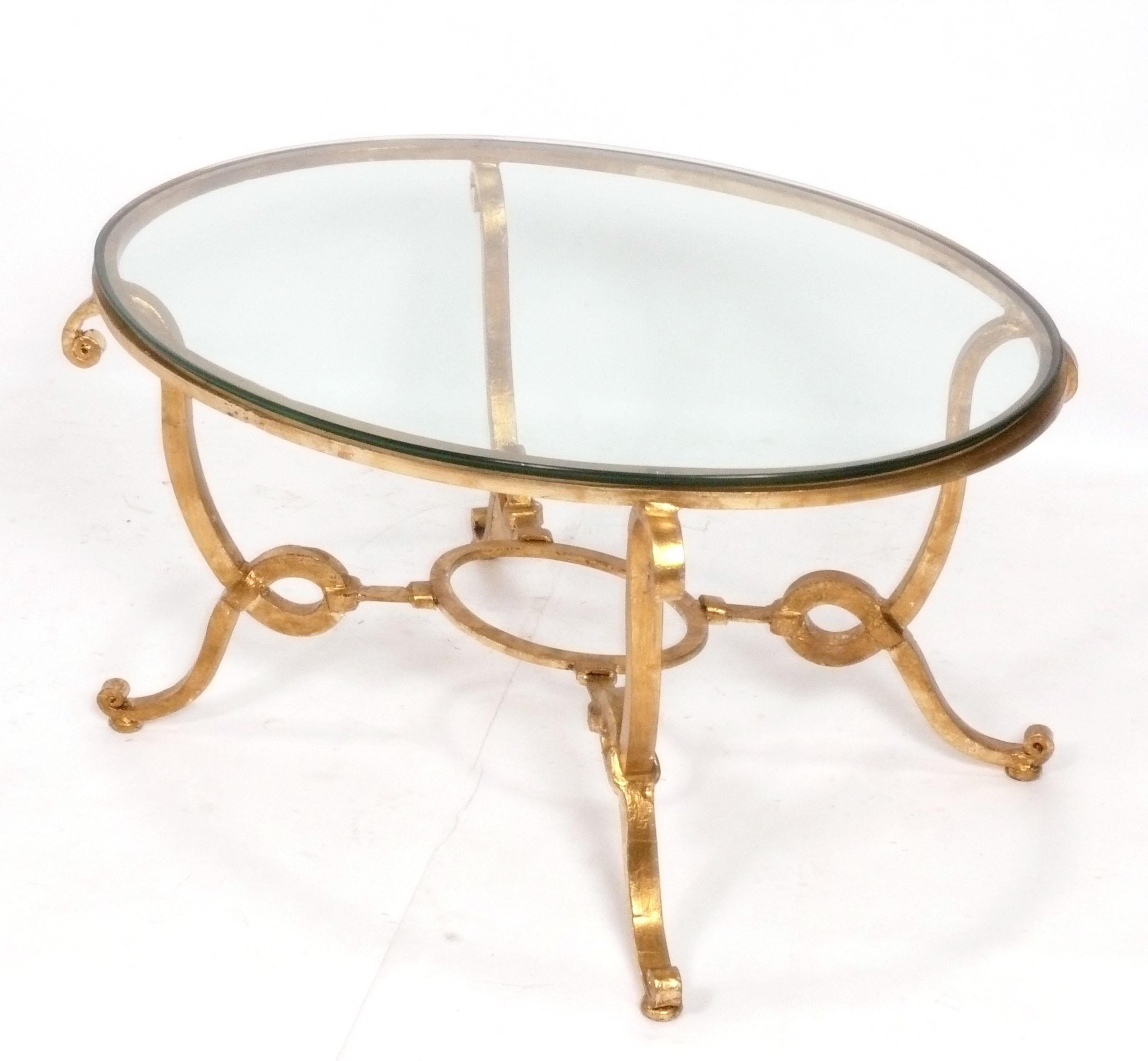Hollywood Regency Gilt Metal Coffee Table in the Manner of René Drouet For Sale