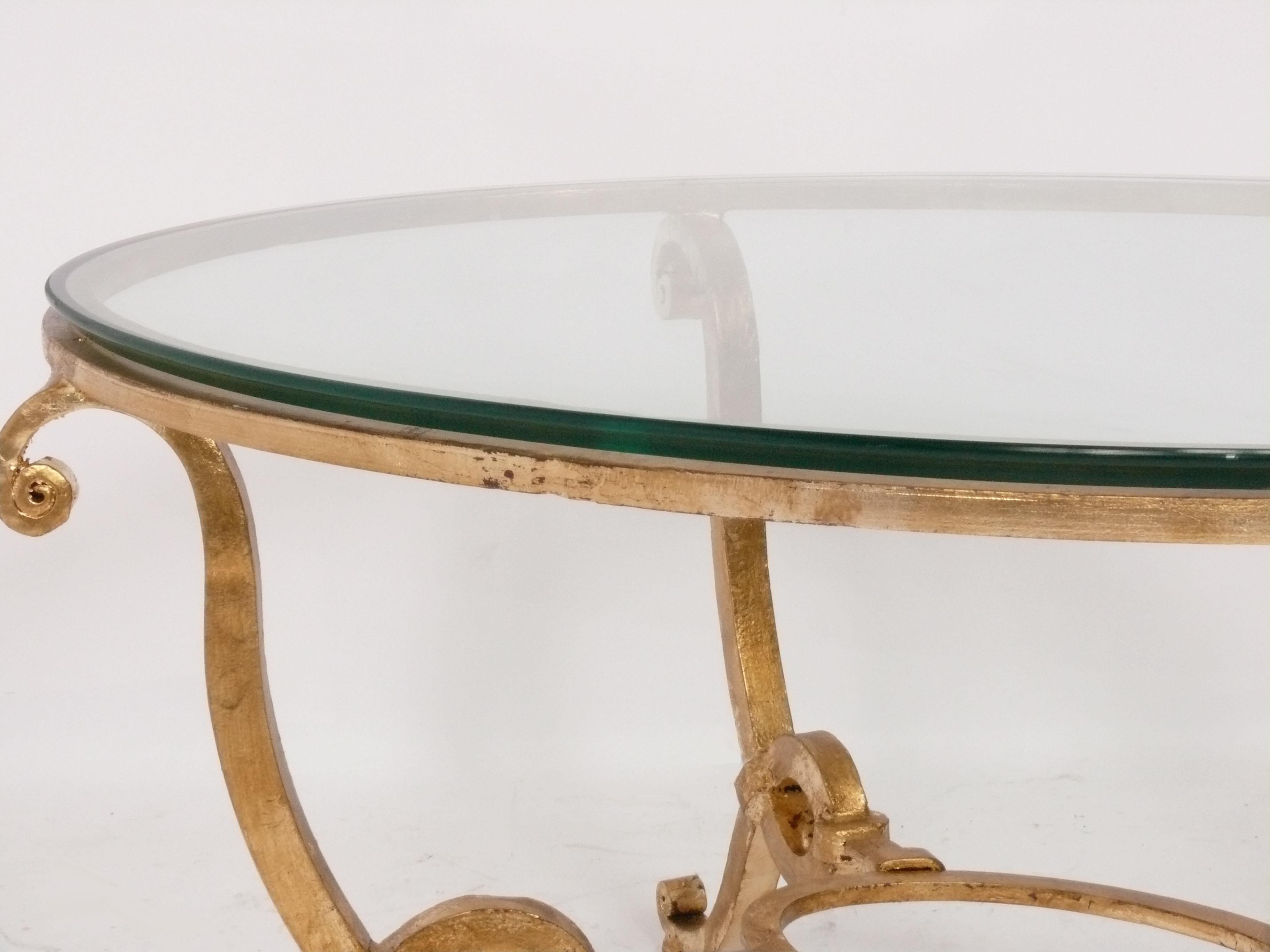 French Gilt Metal Coffee Table in the Manner of René Drouet For Sale