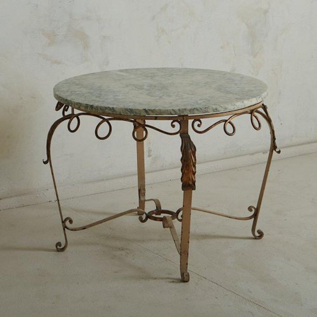 Regency Gilt Metal Coffee Table With Marble Top, France 1970s For Sale