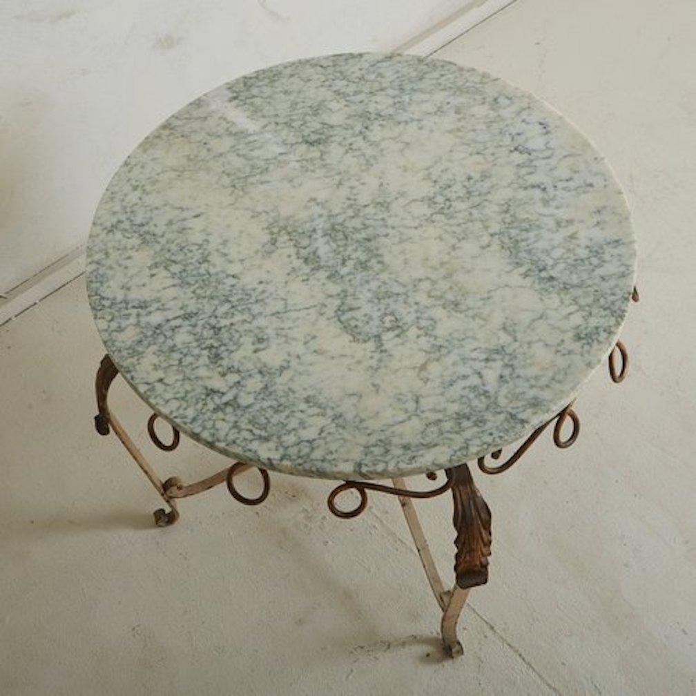 French Gilt Metal Coffee Table With Marble Top, France 1970s For Sale