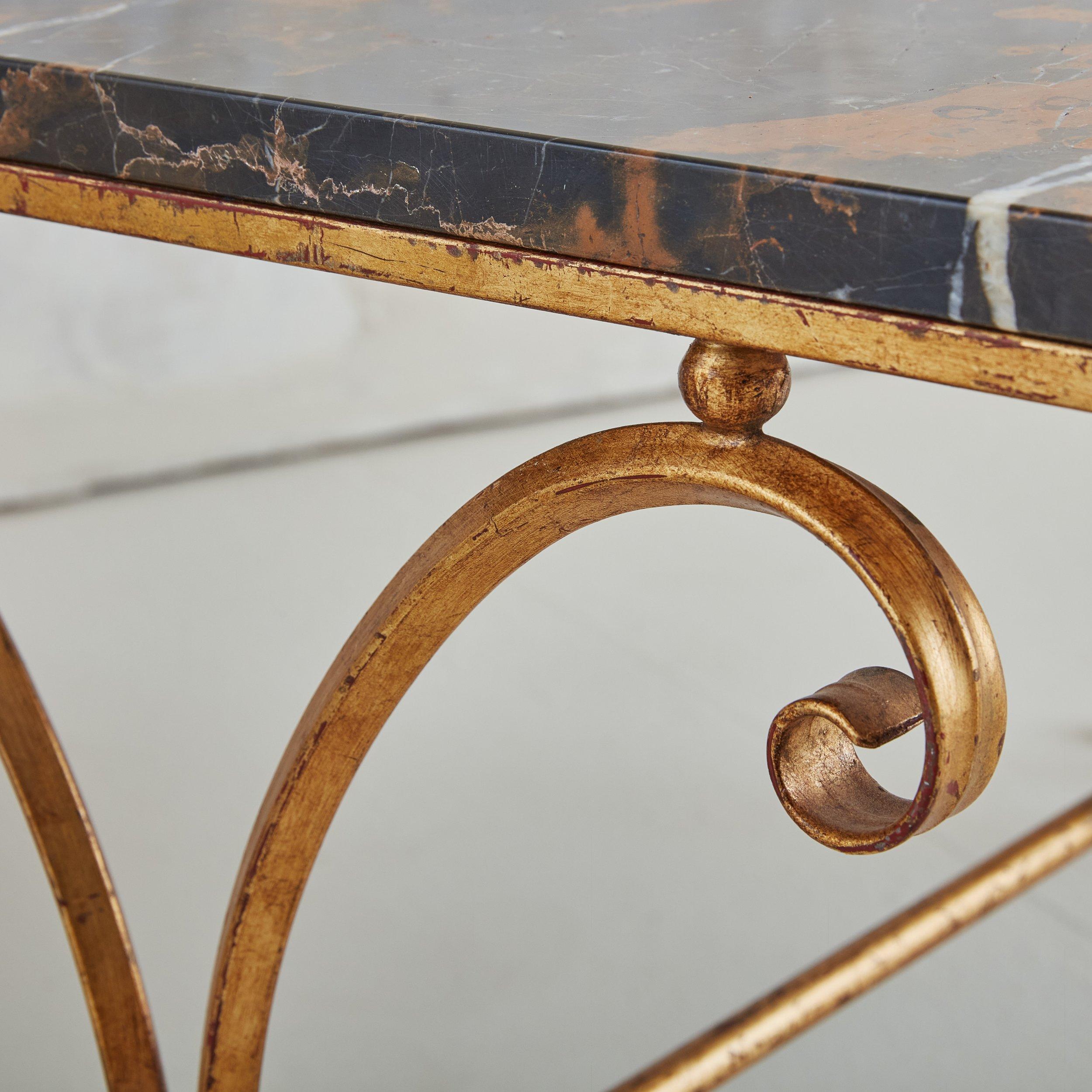 Gilt Metal Coffee Table with Portoro Black Marble Top, Italy 20th Century For Sale 3