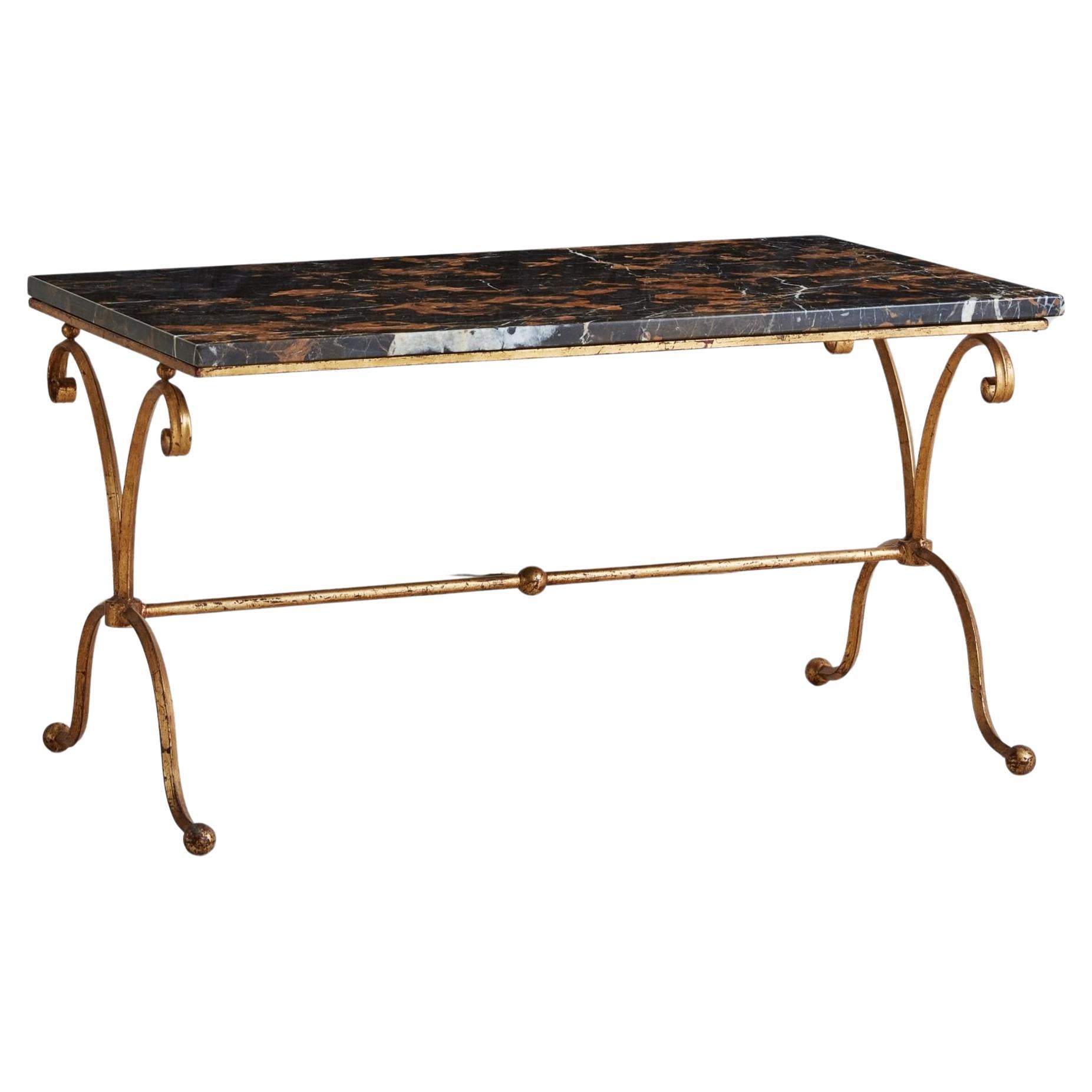 Gilt Metal Coffee Table with Portoro Black Marble Top, Italy 20th Century For Sale