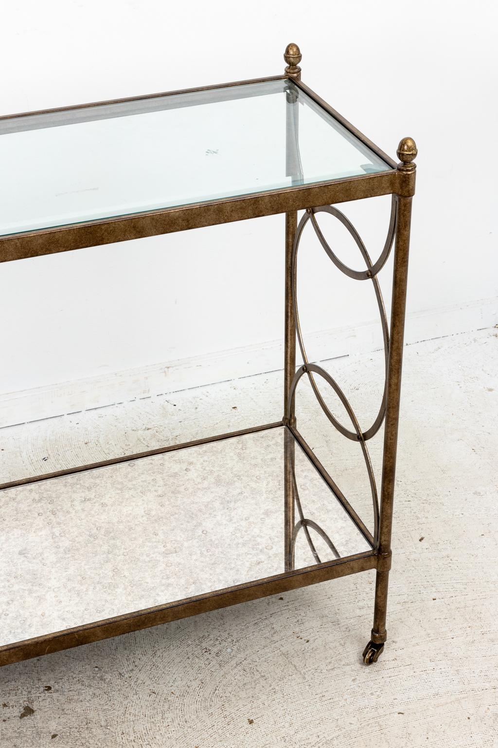 Gilt Metal Console Table on Casters 2