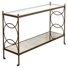Gilt Metal Console Table on Casters