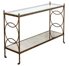 Gilt Metal Console Table on Casters
