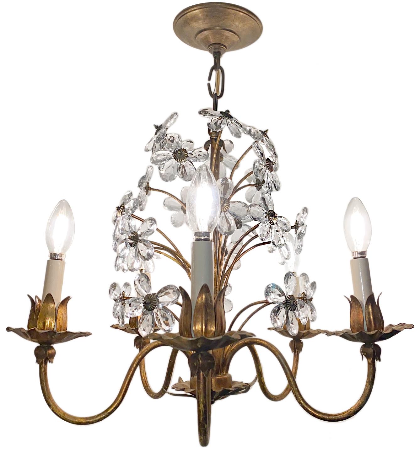 French Gilt Metal and Crystal Chandelier