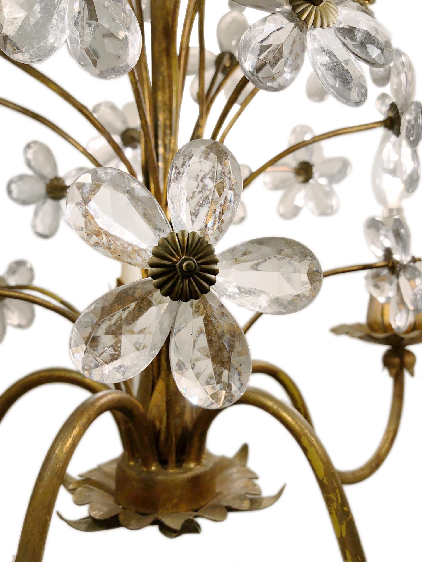 Mid-20th Century Gilt Metal and Crystal Chandelier