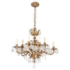 Gilt Metal Crystal Drop Chandelier