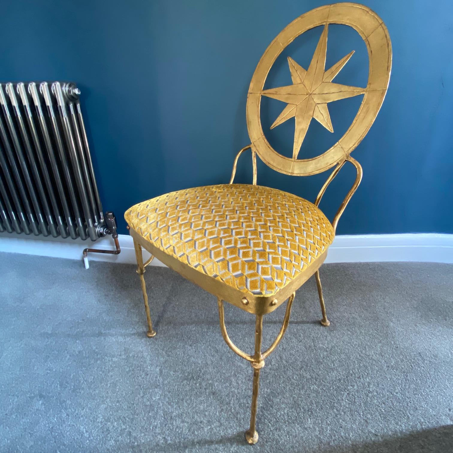 Italian Gilt Metal Designer Chair in Jane Churchill Fabric For Sale