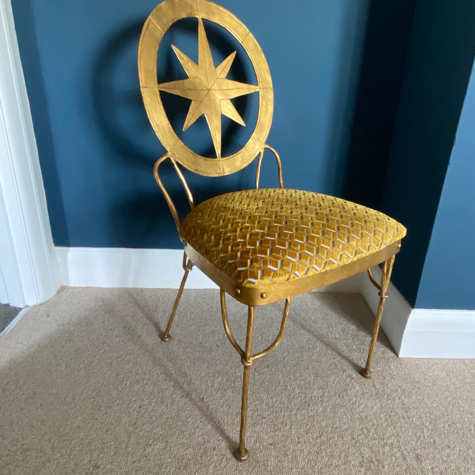 Gilt Metal Designer Chair in Jane Churchill Fabric In Good Condition For Sale In Heathfield, East Sussex
