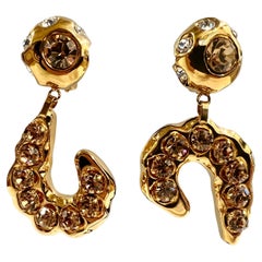 Gilt "Metal Dore" Large Rhinestone Marni Earrings 