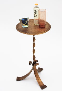 Gilt Metal Drink Occasional or Side Table with Leaf Motifs on the Top, 1960s