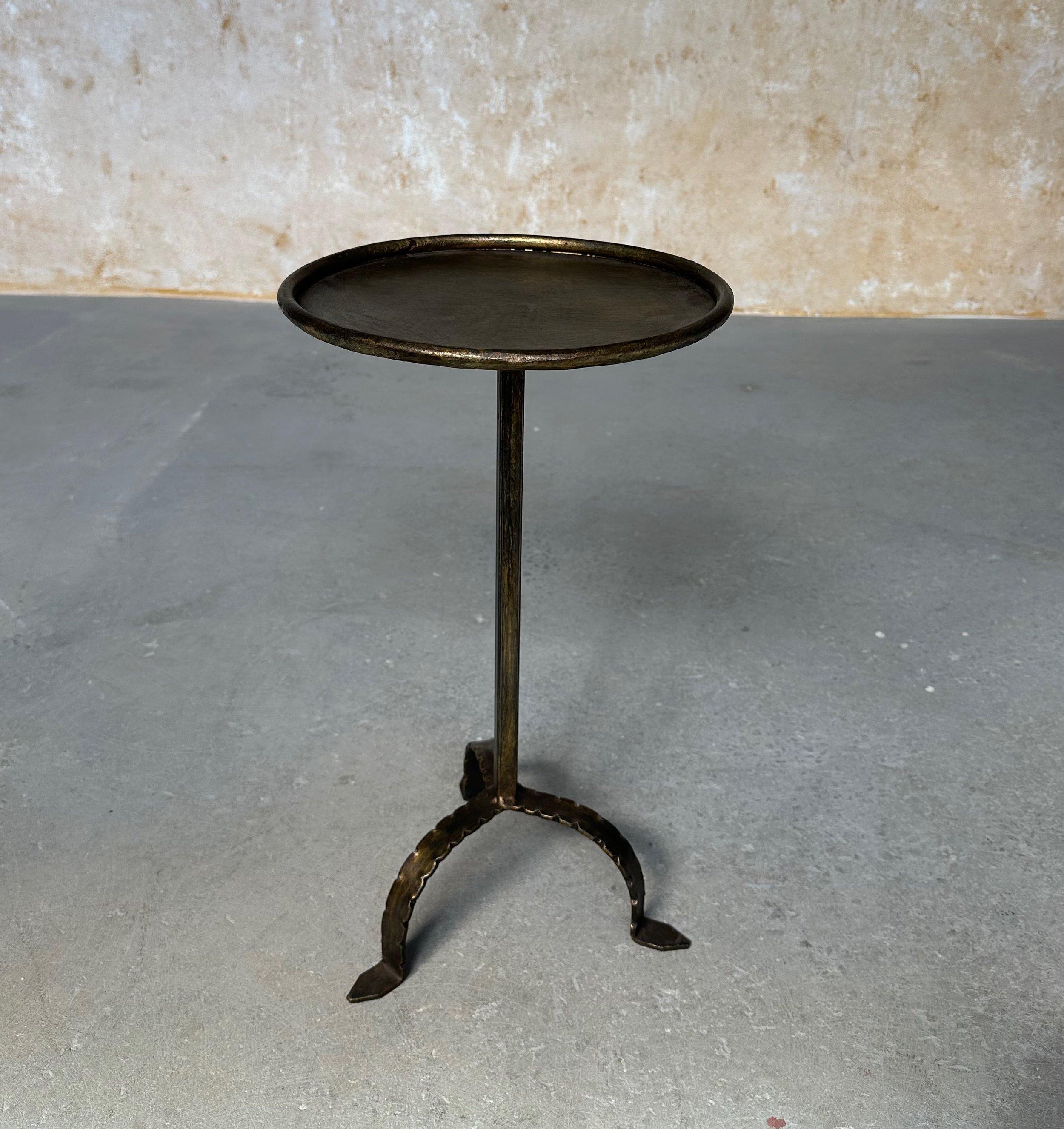 Spanish Gilt Metal Drinks Table on a Hammered Tripod Base For Sale