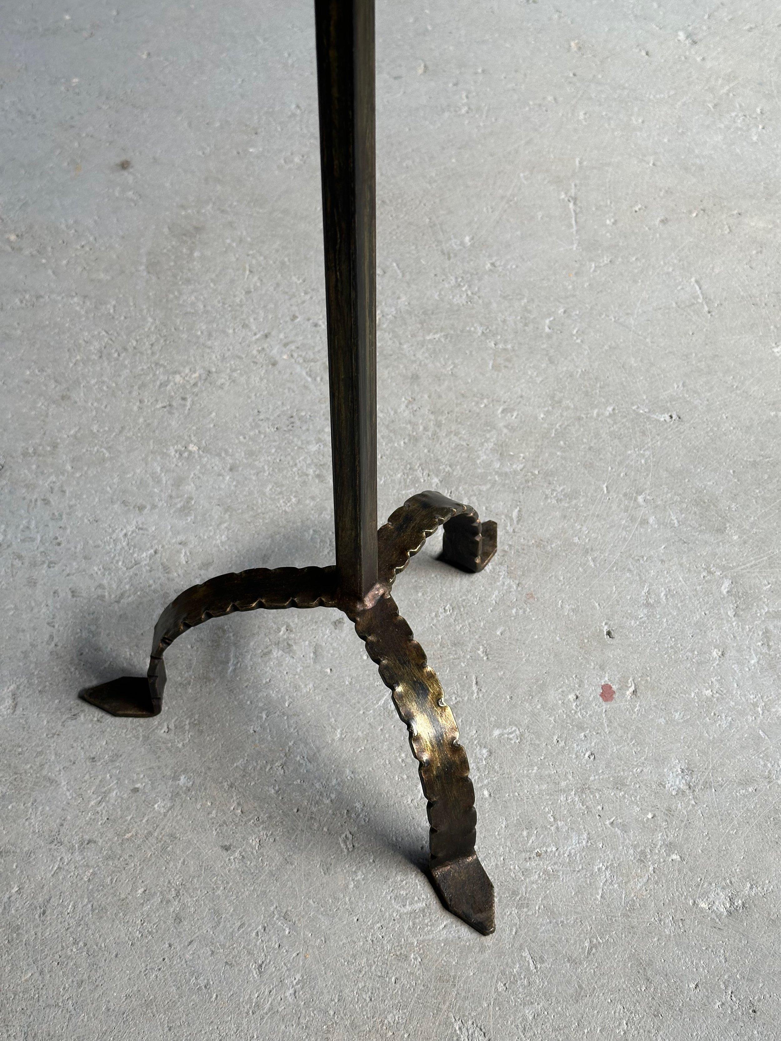 Gilt Metal Drinks Table on a Hammered Tripod Base In Good Condition For Sale In Buchanan, NY