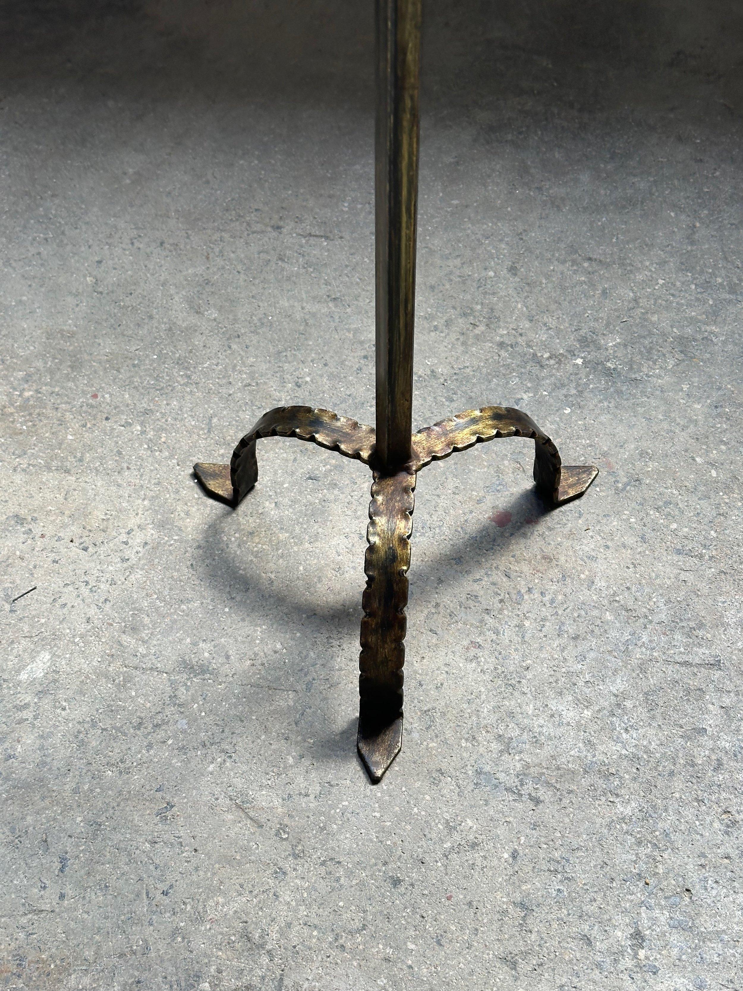 Gilt Metal Drinks Table on a Hammered Tripod Base For Sale 1