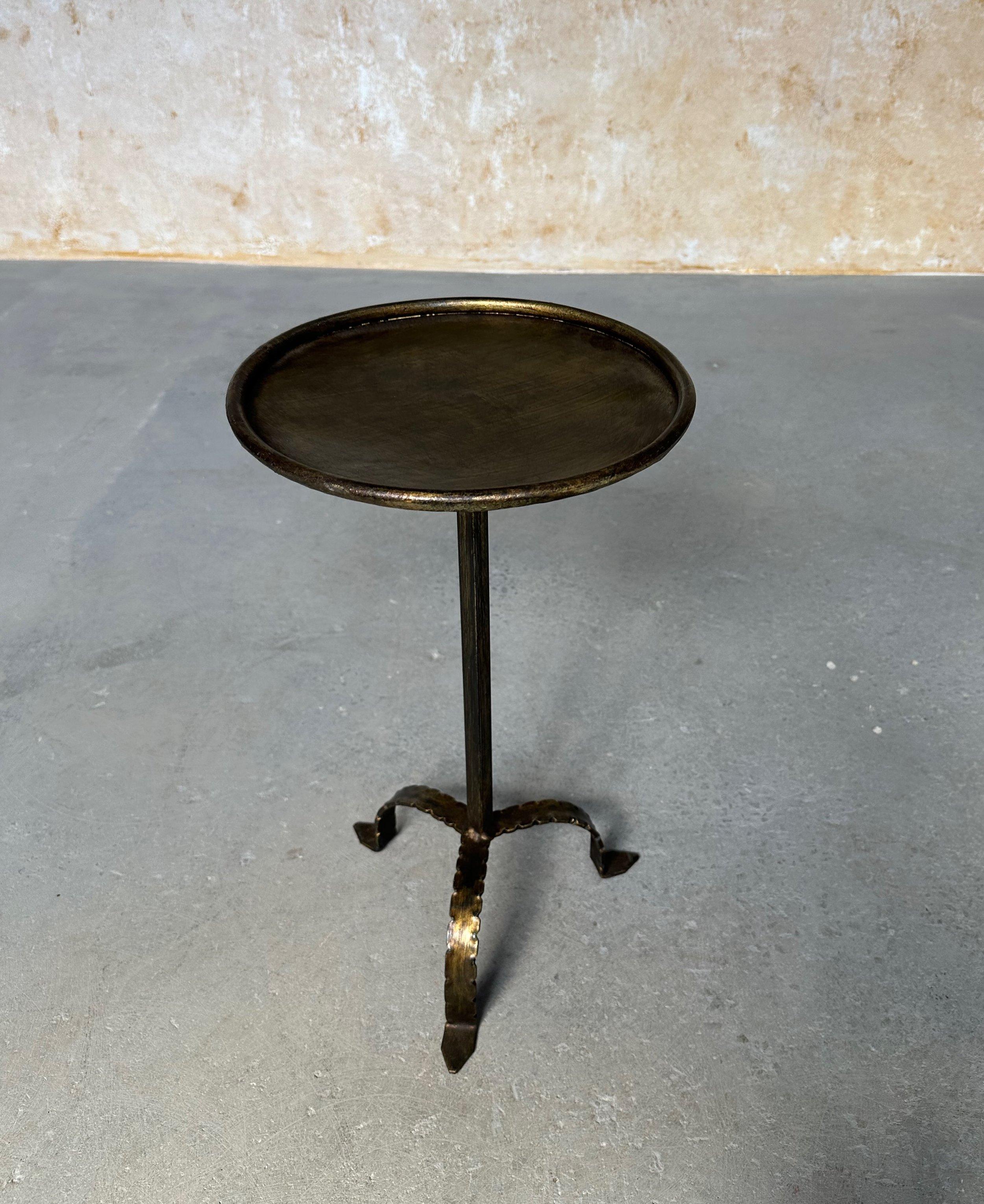 Gilt Metal Drinks Table on a Hammered Tripod Base For Sale 2