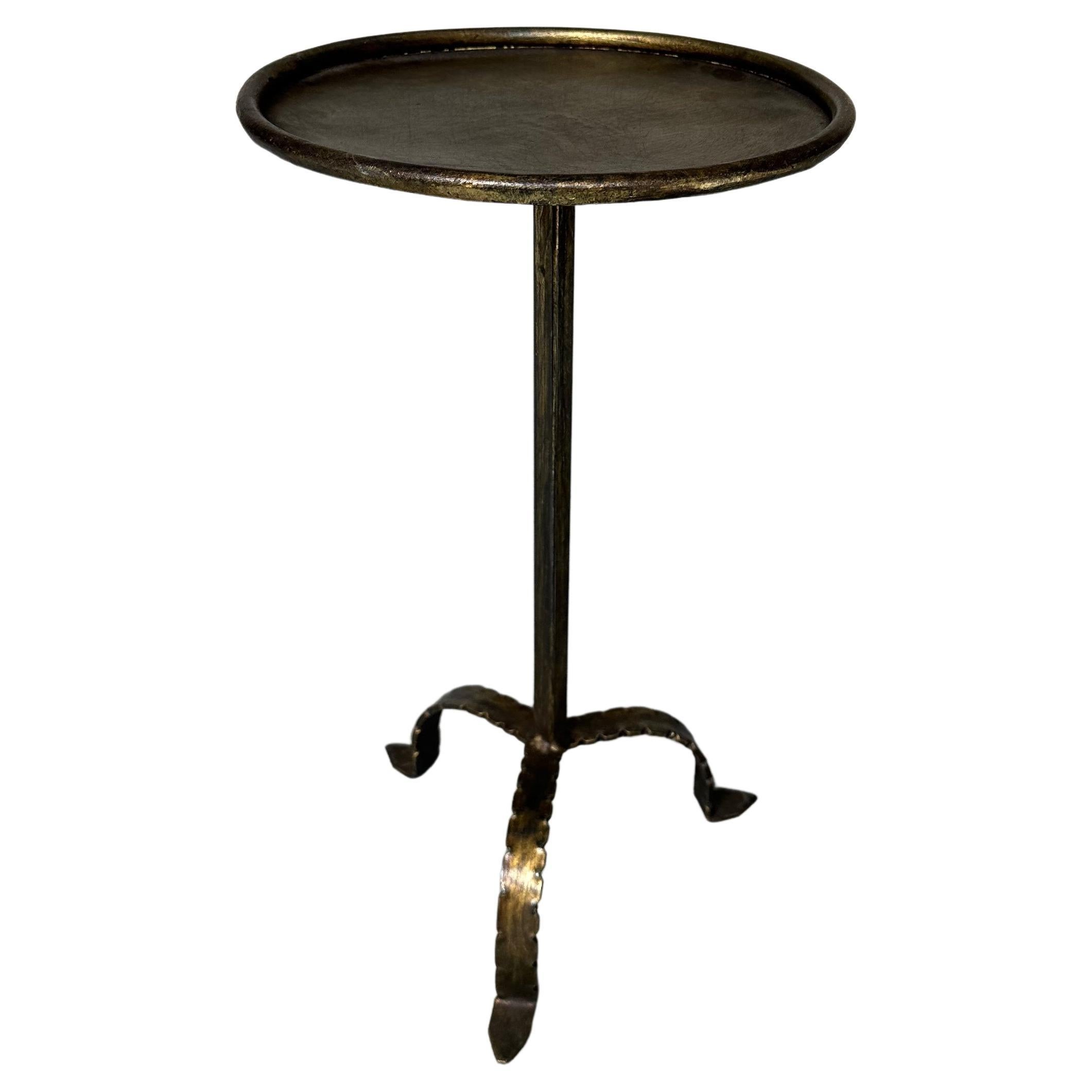 Gilt Metal Drinks Table on a Hammered Tripod Base For Sale