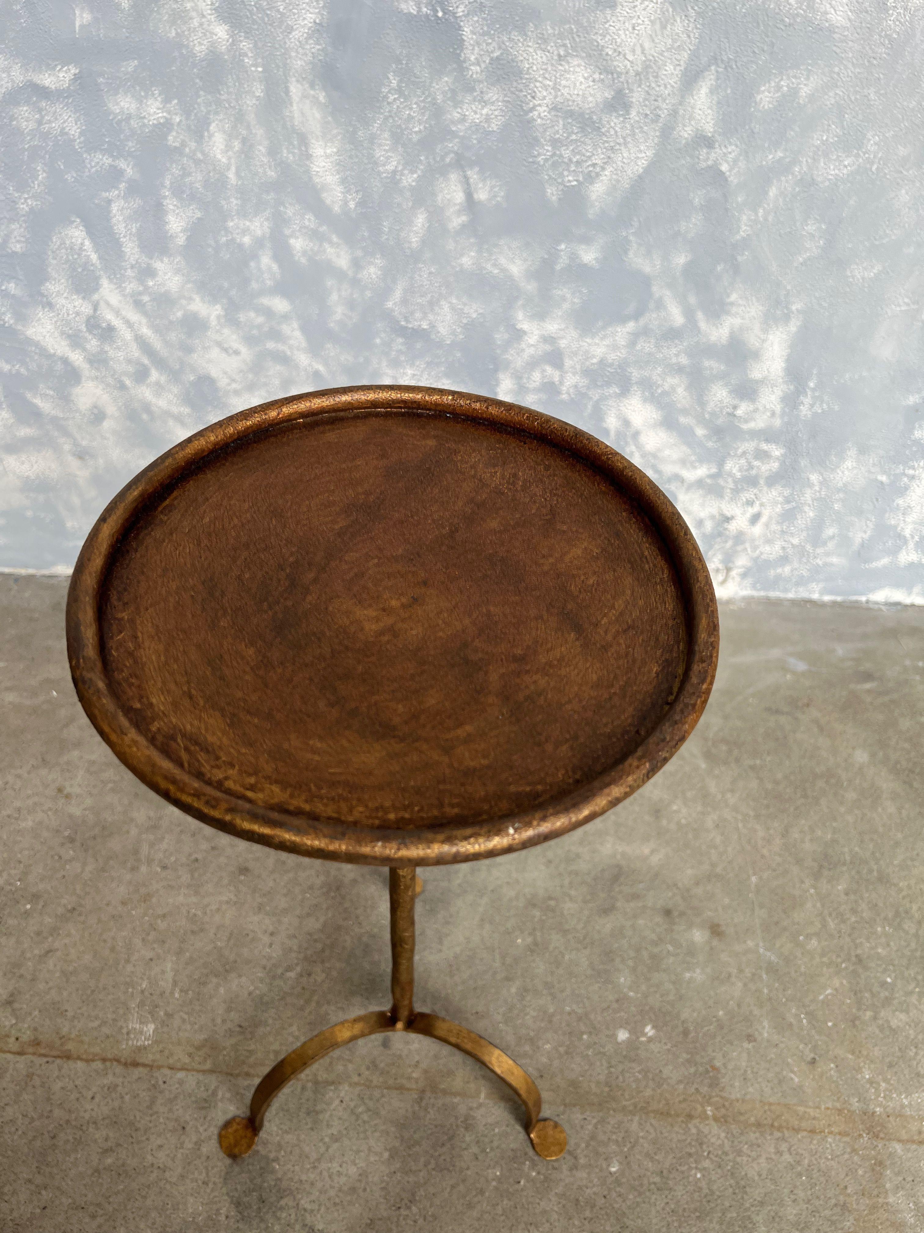 Gilt Metal Drinks Table with a Hand Forged Stem 5