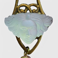 Gilt Metal Drop Earrings with Opaline Glass Lady Heads and Opaline Glass Beads