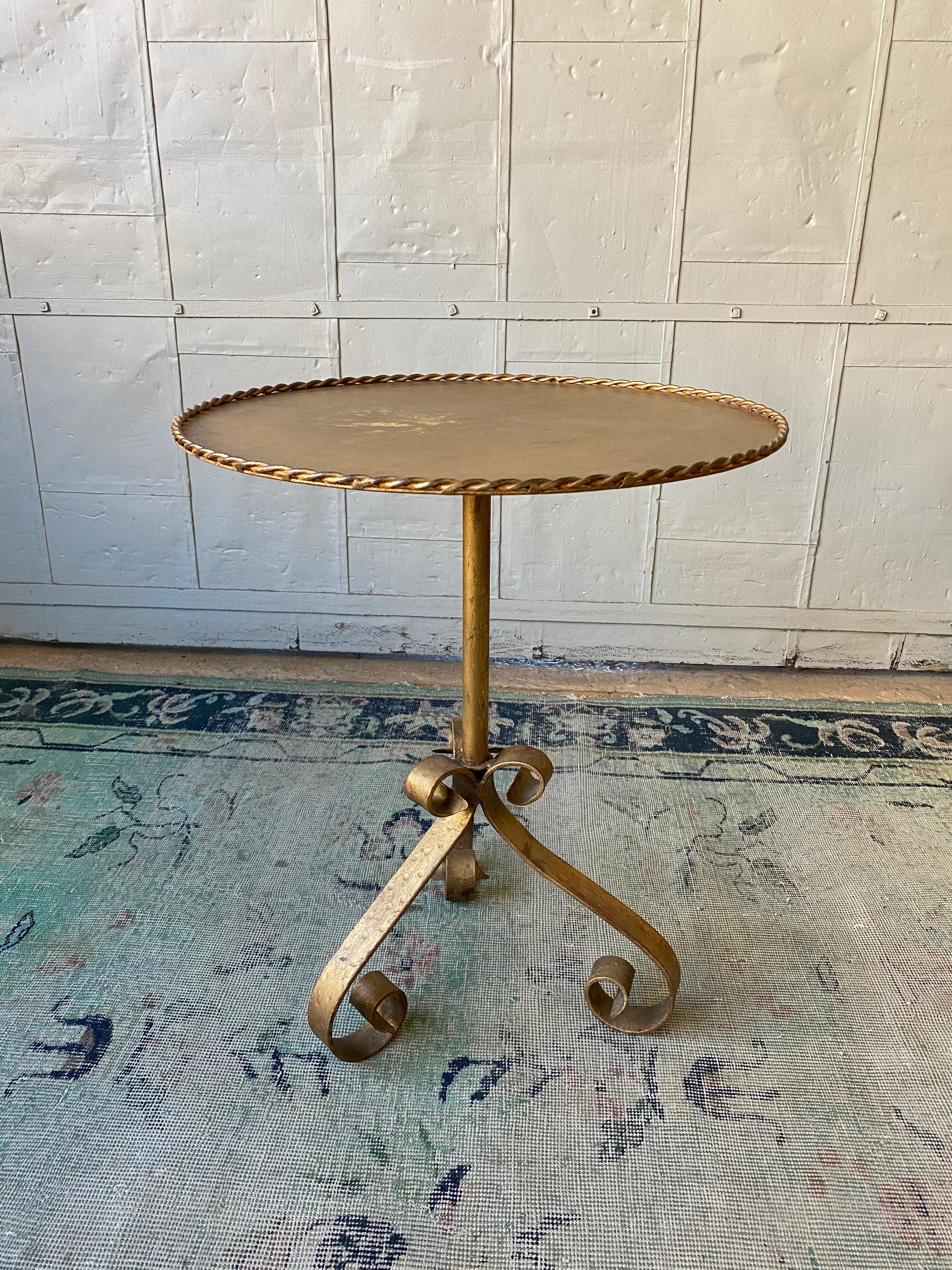 Neoclassical Gilt Metal Side Table on a Tripod Base