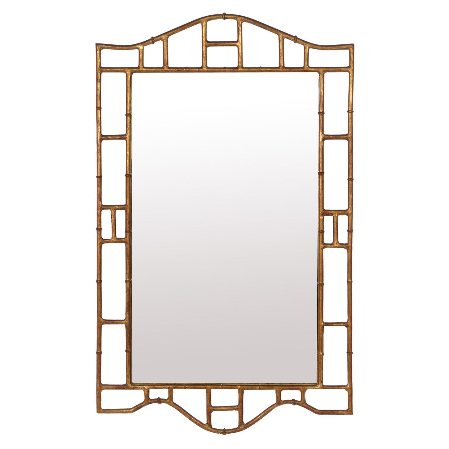 Gilt Metal Faux Bamboo Mirror Chinoiserie 46" height x 28" width For Sale